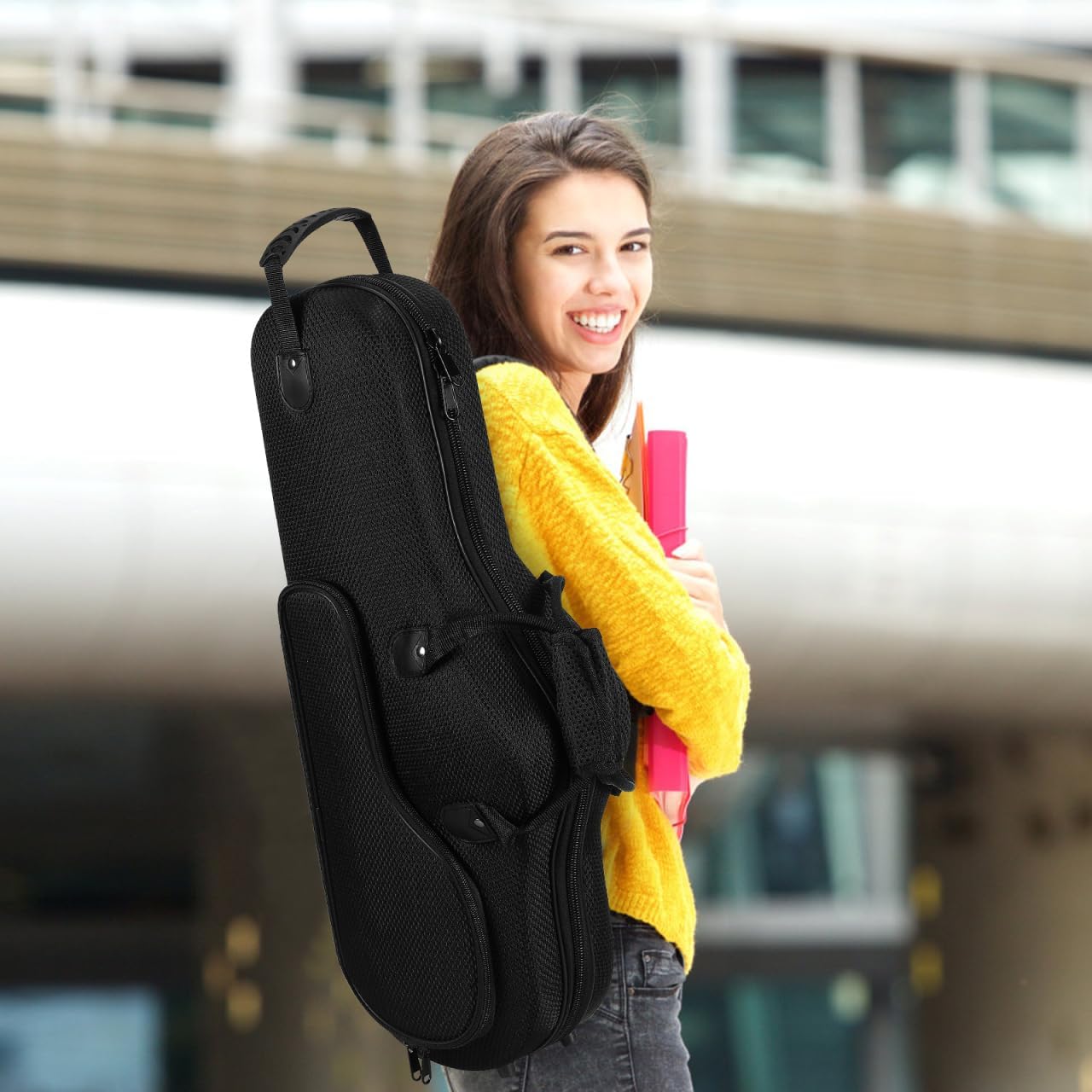 Vaguelly Alto Saxophone Case, Oxford Alto Sax Lightweight Gig Bag Backpack with Padding, Shoulder Strap, External Pocket, Saxophone Carrying Bag, Black