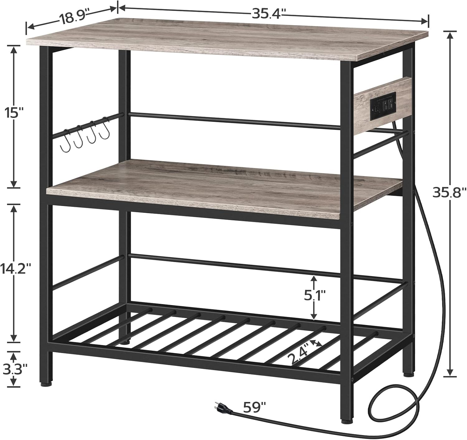HOOBRO Kitchen Island Kitchen Island with Storage Bundle, Kitchen Island Table with Power Outlet, 3 Tier Coffee Station and Microwave Stand, Greige and Black BG021ZD01-BG08UZD01