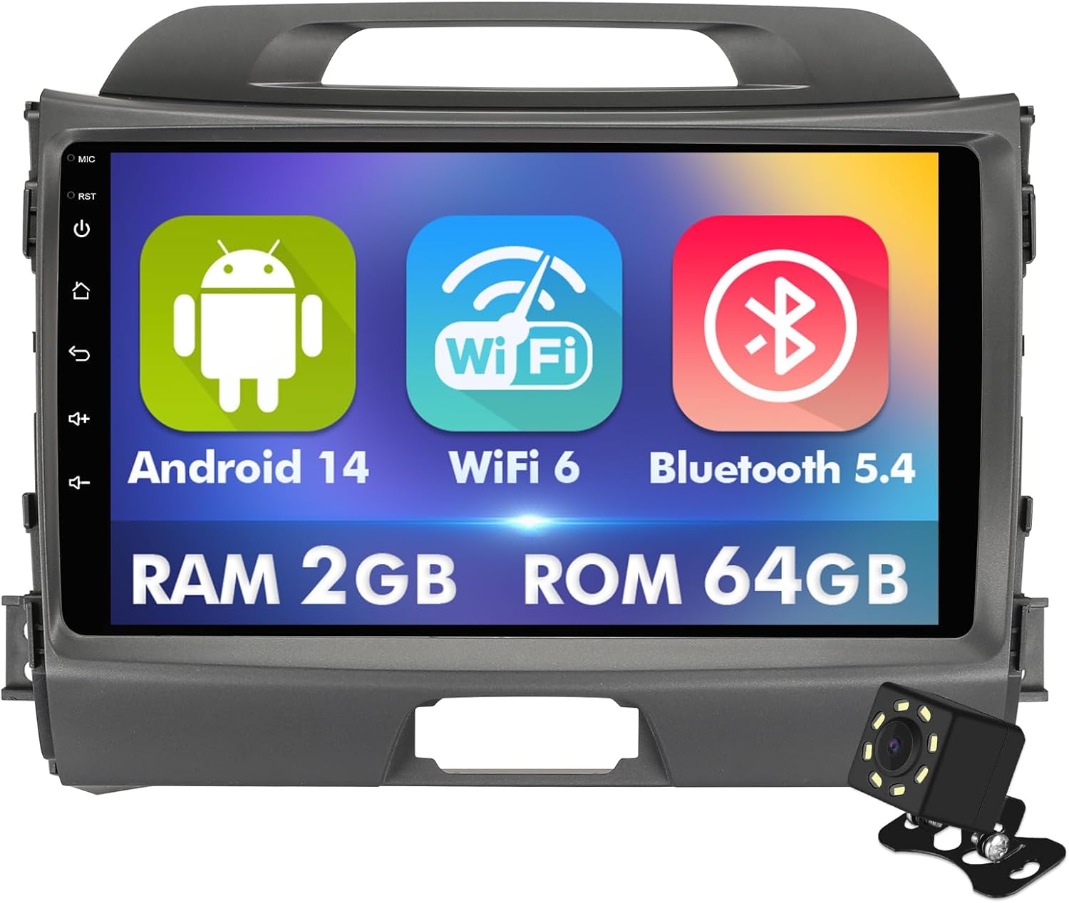 9 Inch IPS Touchscreen Android 14 Car Stereo for KIA Sportage 3 2010-2016 with Wireless CarPlay & Android Auto 2+64GB Car Radio, Support WiFi 6, Bluetooth,5.4, Backup Camera, SWC