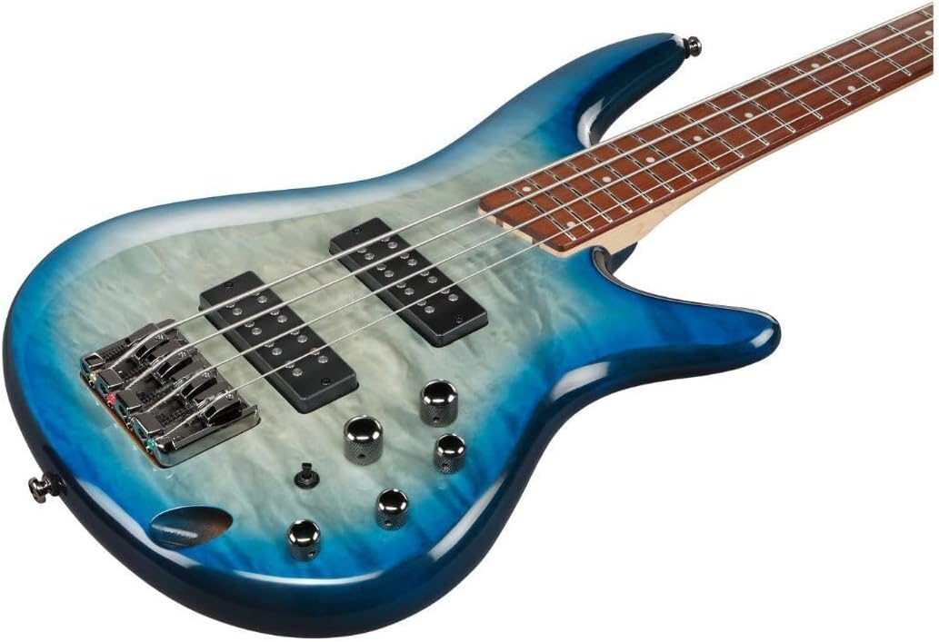 Ibanez SR400EQM Standard 4-String Right-Handed Electric Bass Guitar with Jatoba Fretboard, Quilted Maple Top, and PowerSpan Dual Coil Pickups (Stained Cosmic Blue Starburst)