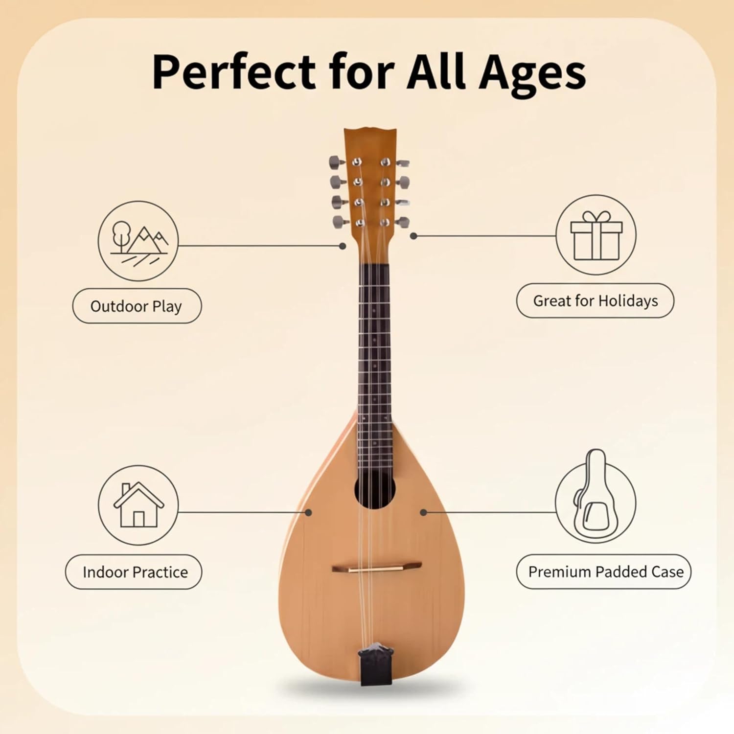 Mandolin Guitar For, F-Style Solid Wood Acoustic Mandolin Instrument With Bag, Tuner & Strap For Beginners & Professionals