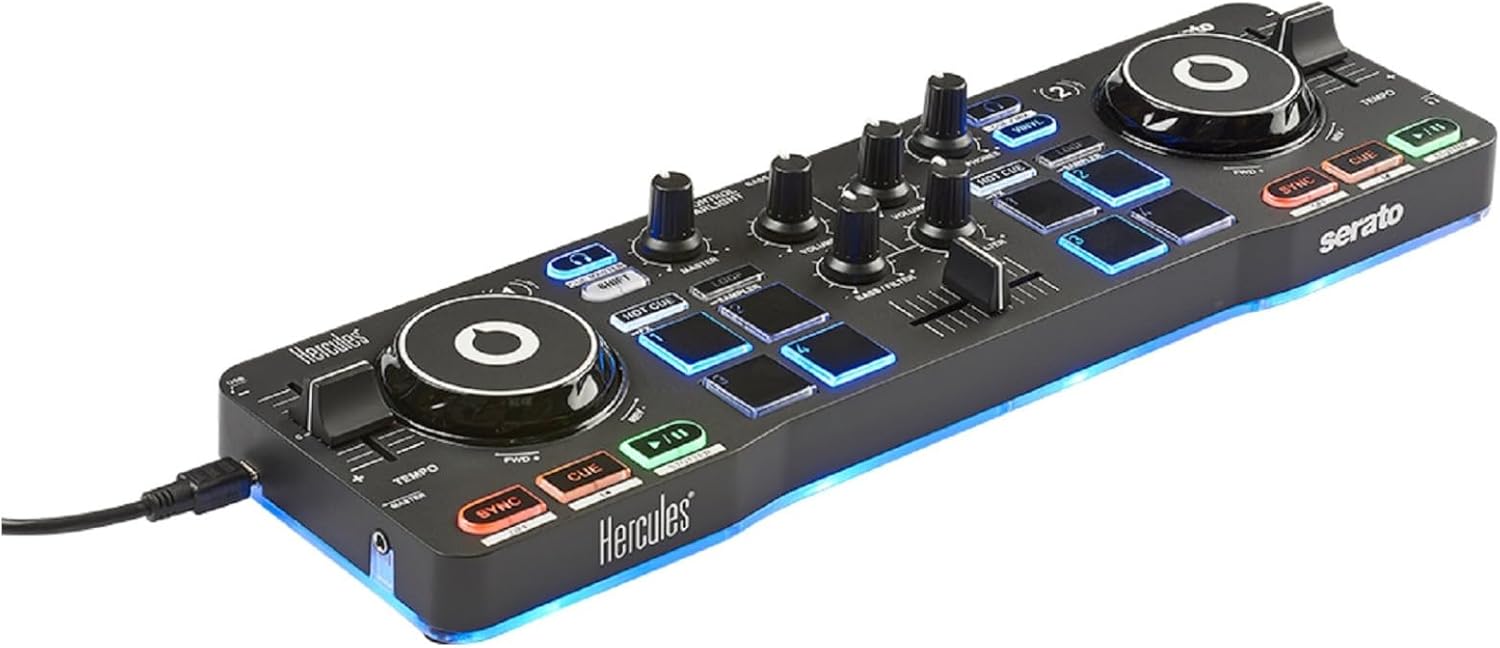 Hercules DJ Starter Kit with Starlight Controller, Monitor Speakers, Headphones, and Serato DJ Lite Software
