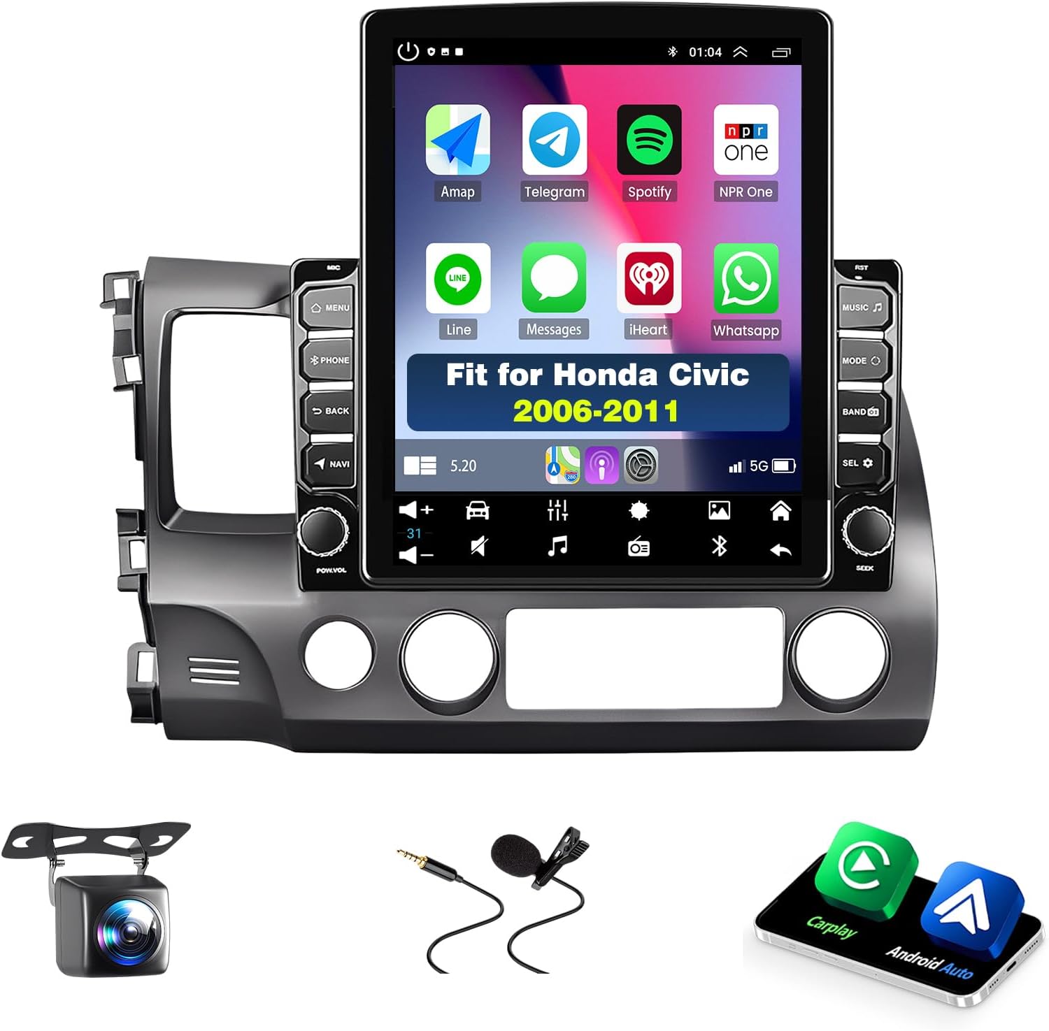 Android 14 Car Stereo Fit for Honda Civic 2006-2011, 10inch Touch Screen with Wireless Carplay Android Auto AHD Backup Camera Mirror Link GPS SWC WiFi FM