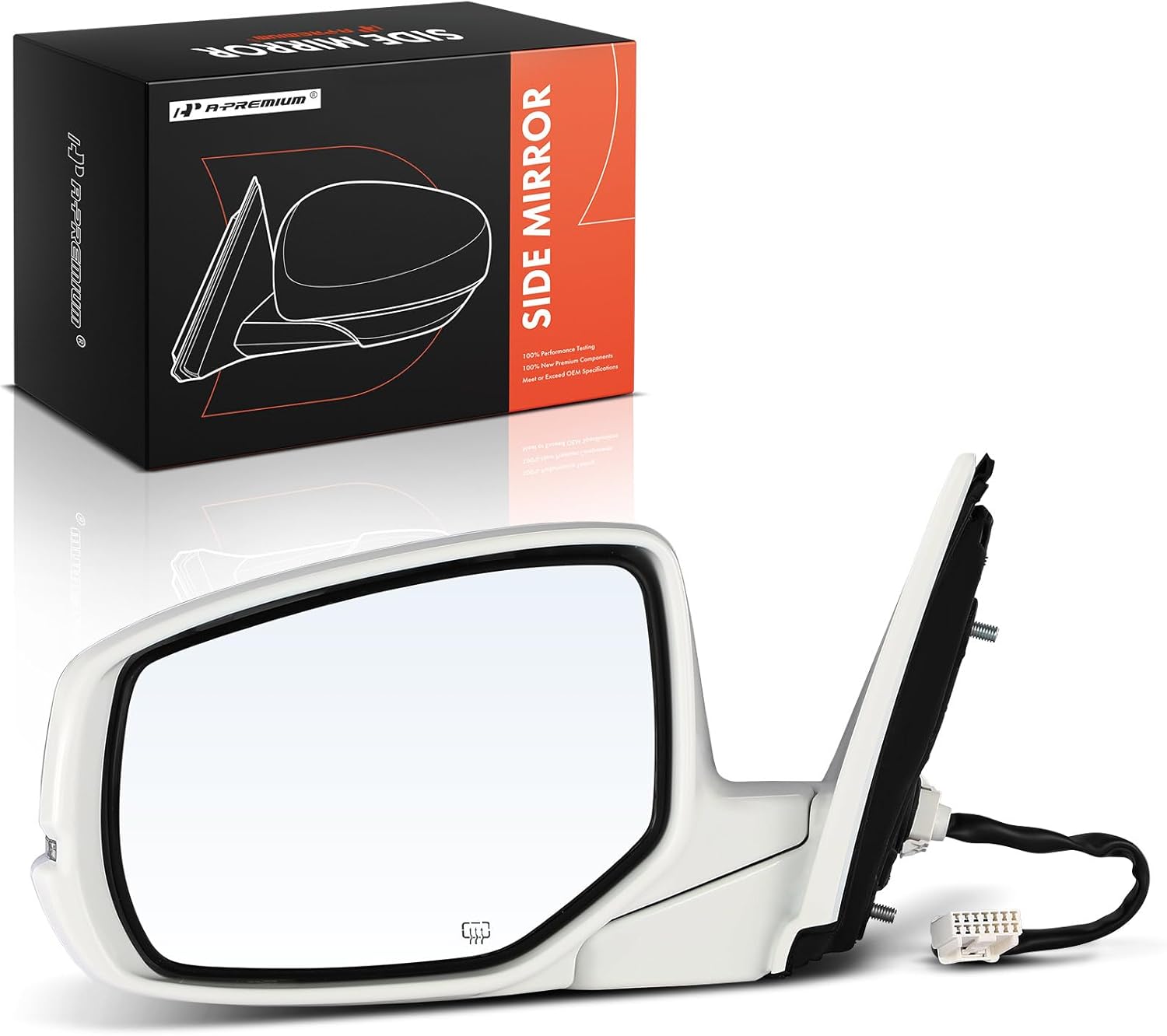 A-Premium Driver Side Power Door Mirror - Compatible with Honda Accord 2013 2014 2015 2016 2017 Sedan - Heated Manual Folding Outside Rear View Mirror with Turn Signal White (Paint to Match)