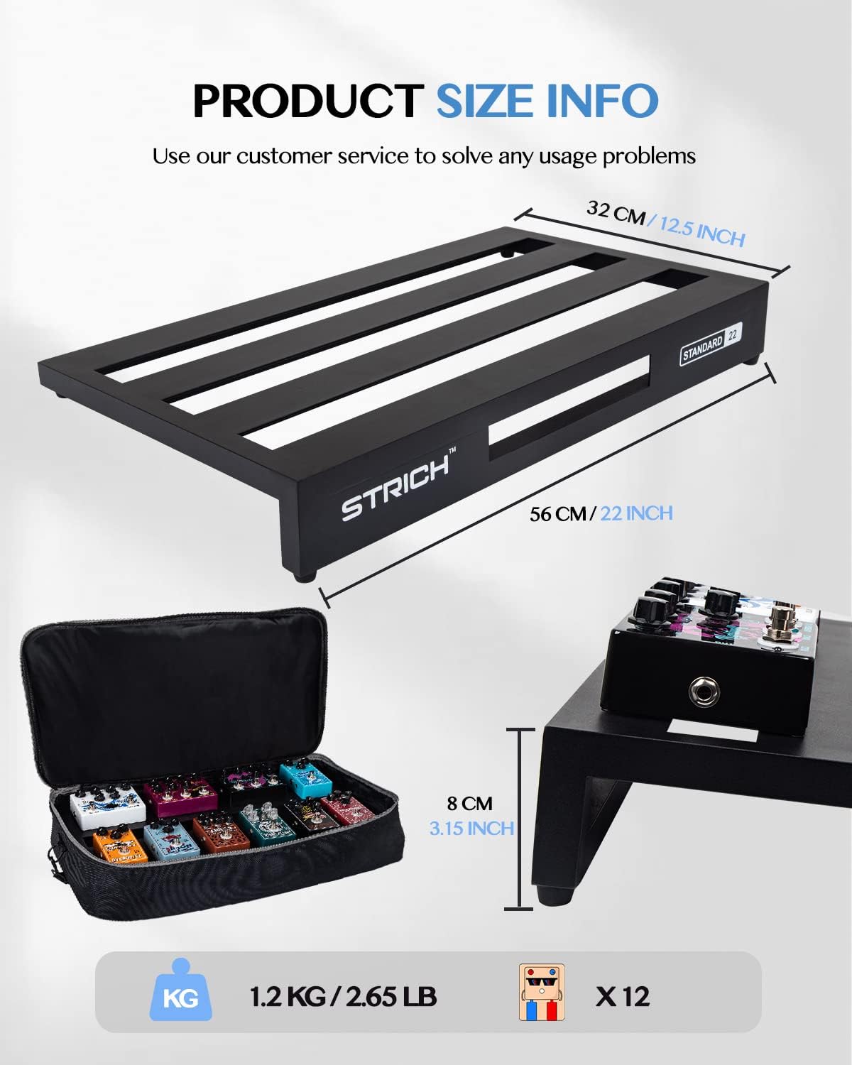 STRICH Guitar Pedal Board Aluminum Alloy 2.65lb Lightweight Effect Pedalboard 22'' x 12.5'' with Carry Bag, STANDARD 22 (Angled)