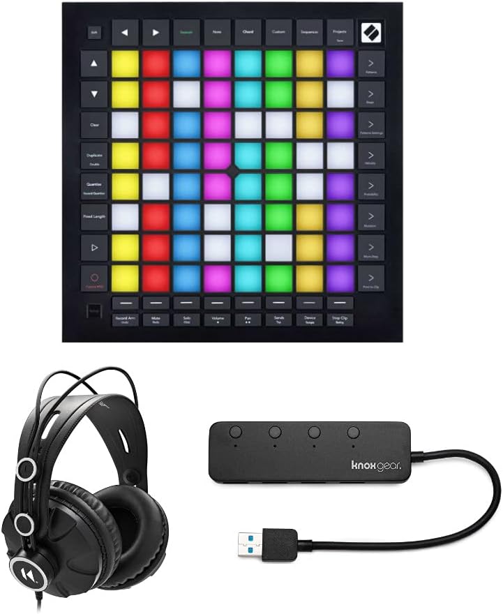 Novation Launchpad Pro MK3 Bundle with Over-Ear Headphones and 3.0 4 Port USB Hub (3 Items)