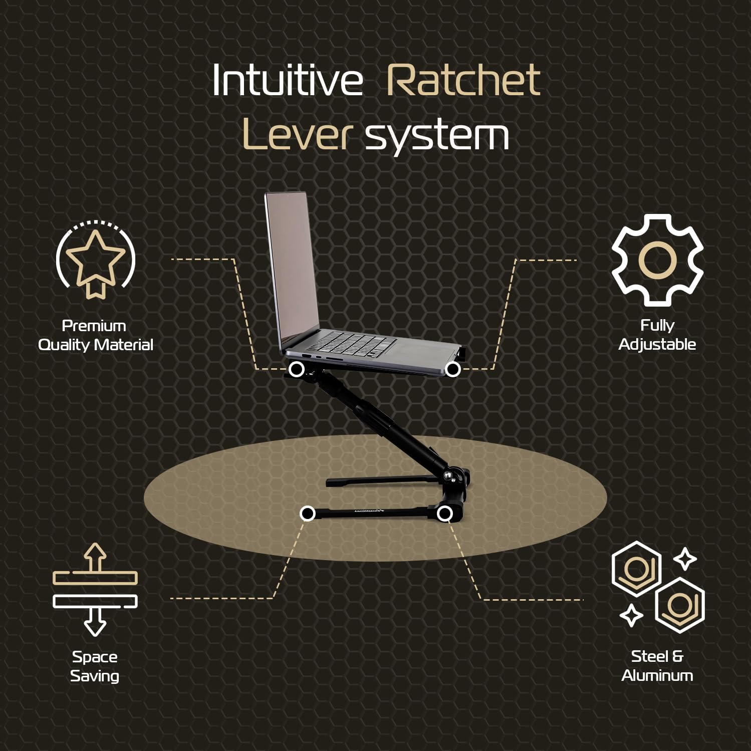 Headliner Gigastand USB+, Adjustable DJ Laptop Stand with Integrated USB-C Hub - Steel & Aluminum Construction, Foldable Design, Telescoping Neck - Perfect for DJs, Musicians, and Creators