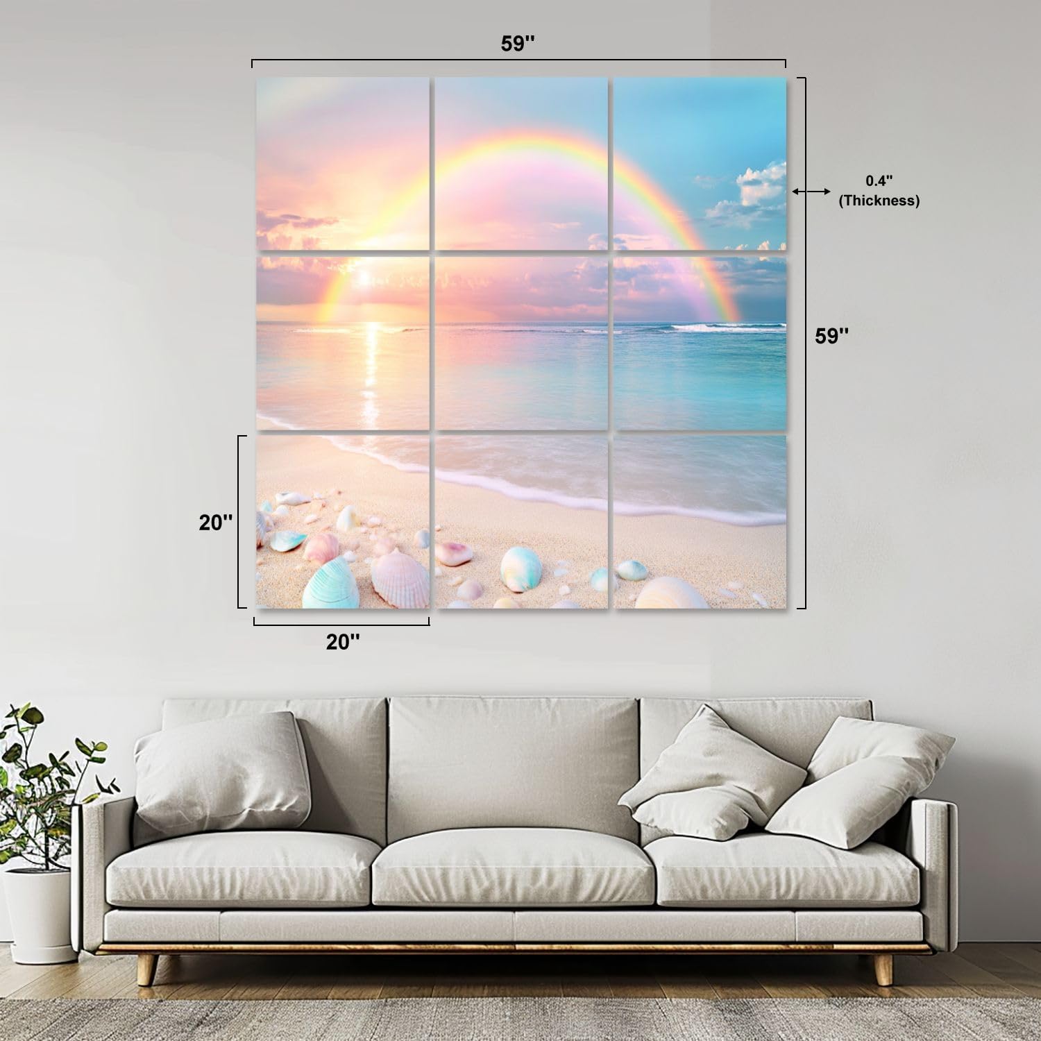Art Acoustic Panels Self Adhesive Rejuvenating Beach Sunrise Crystal Pastel Pebbles 9 Packs Decorative Soundproof Wall Panels Large Sound Absorbing Panels for Home Office 60
