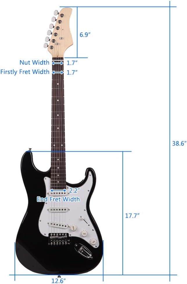 Lykos 6 Strings GST Rosewood Fingerboard Electric Guitar with Bag Shoulder Strap Pick Whammy Bar Cord Wrench Tool (Black)