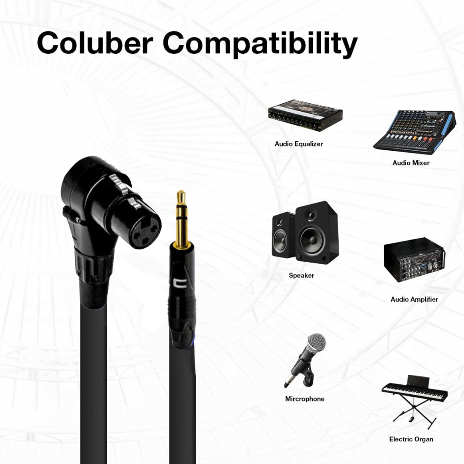 COLUBER CABLE Right Angle XLR Female to 3.5 TRS Male - 200 Feet - Black - Pro 3-Pin Microphone Connector for Powered Speakers, Audio Interface or Mixer for Live Performance & Recording