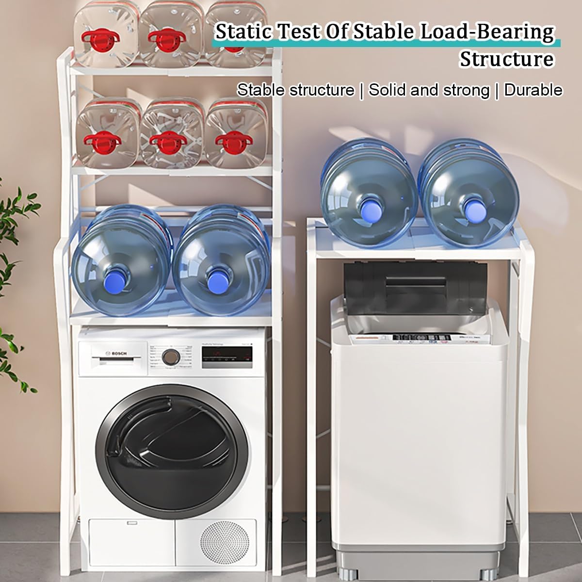 Washer Dryer Stacking Rack Stand,Heavy Duty Over Washer Dryer Shelves With Adjustable Shelf,Drum Washing Machine Cabinet,Adjustable Bathroom Organization,Washing Machine Shelf,For
