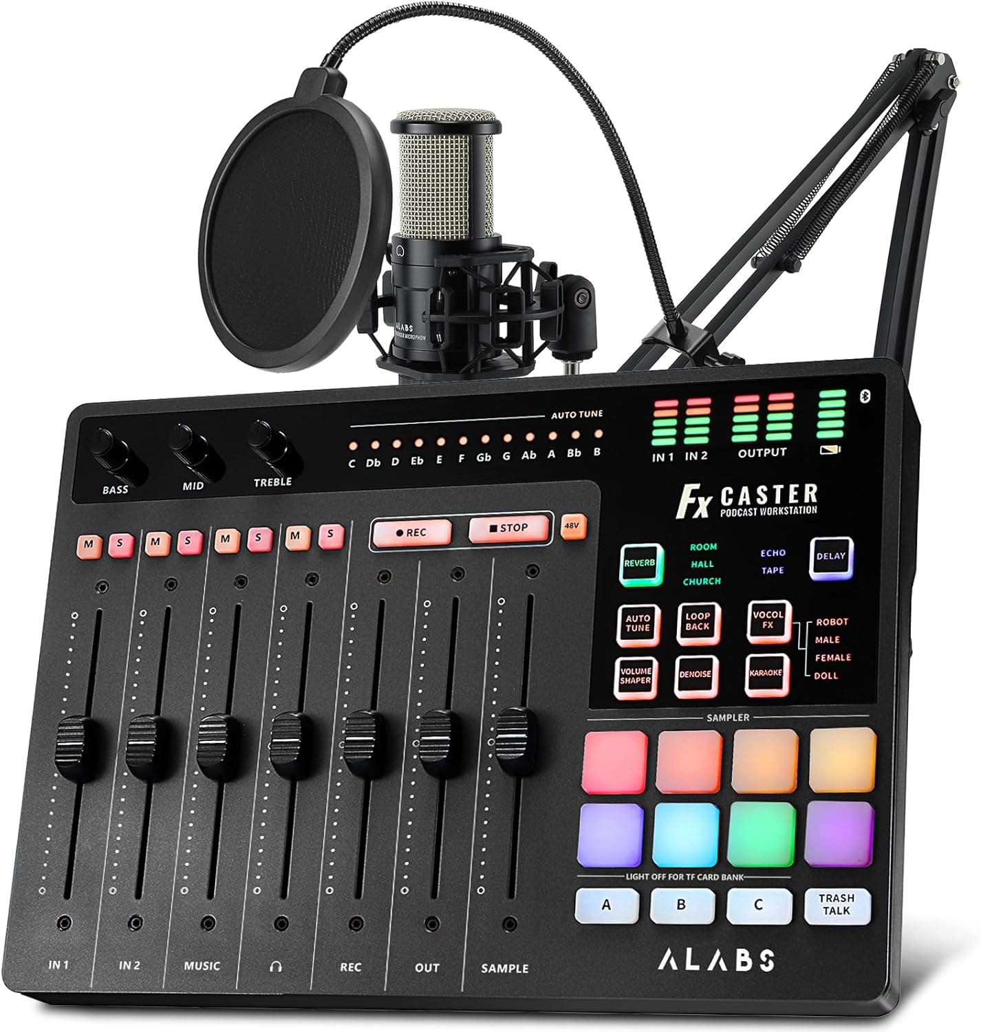 ALABS Fxcaster Podcast Equipment Bundle - All-in-One Podcasting Starter Setup with 7-Channel Soundboard, Audio Interface, and 25mm Diaphragm XLR Microphone for Live Streaming, Recording, and TikTok