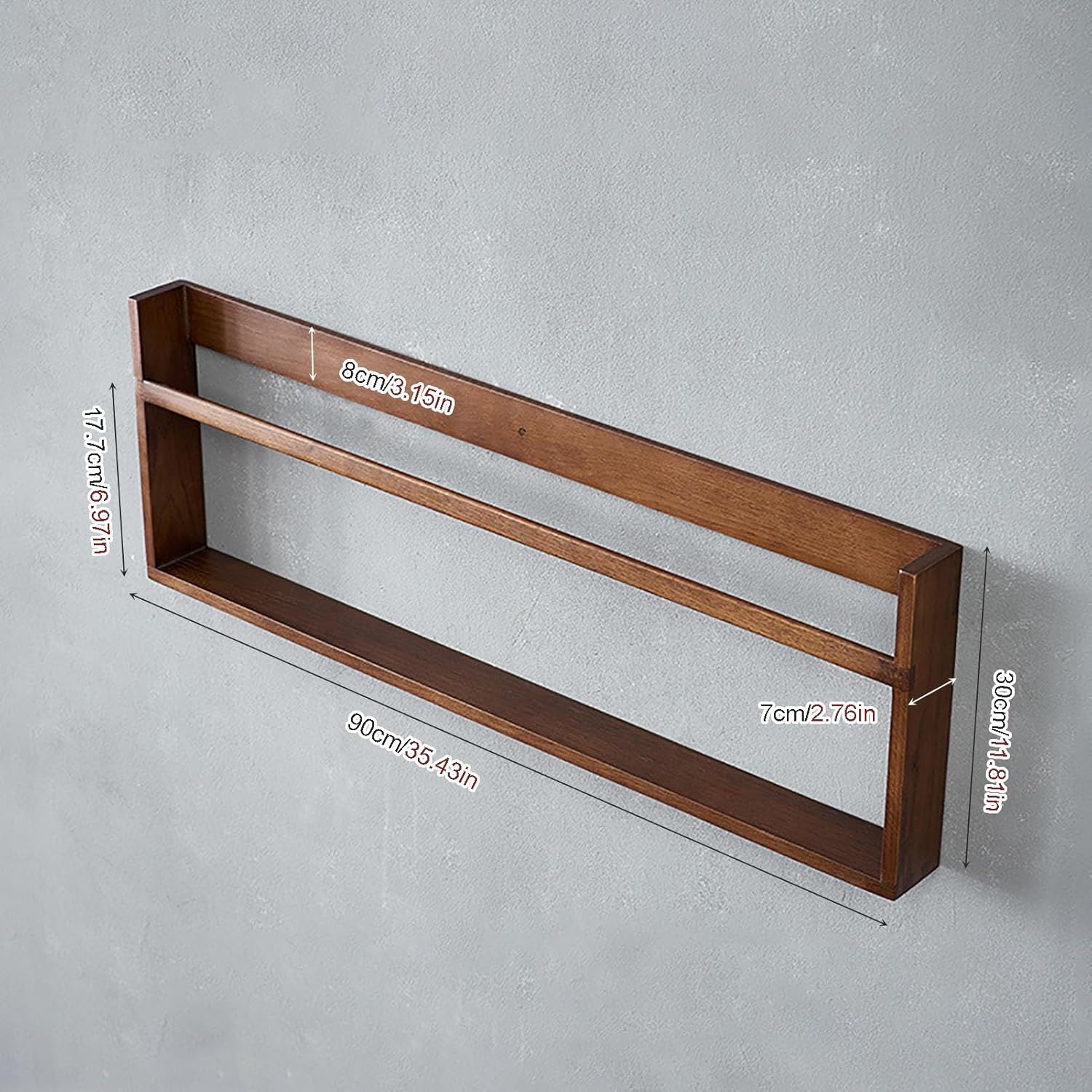 Floating Shelves,Wall Mounted Rustic Wood Shelves for Bathroom, Bedroom, Living Room, Kitchen,Magazine Holder for Books Storage (Color : Brown, Size : 90x7x30cm/35.43x2.76x11.81in)