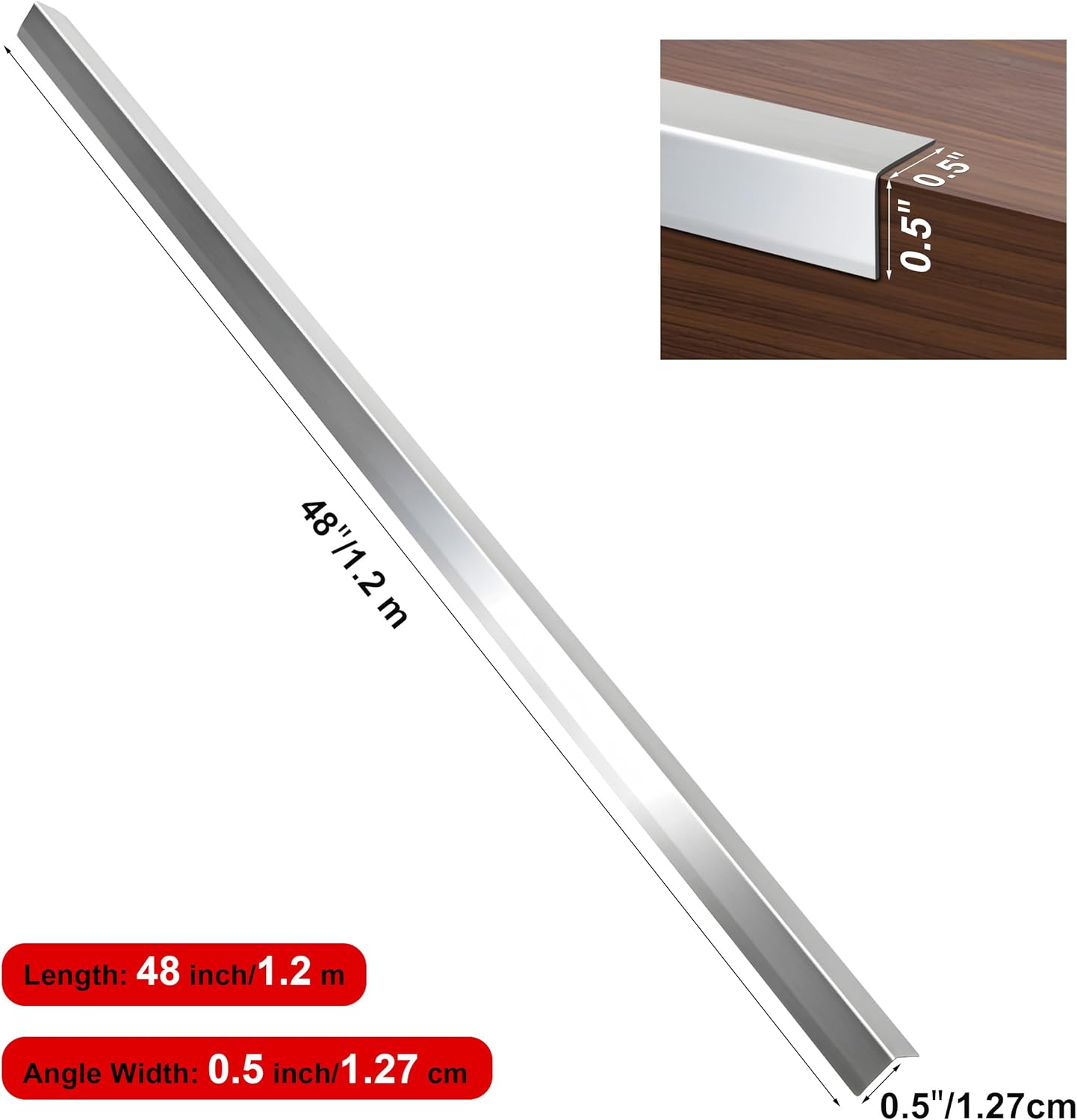 Wall Corner Guards, 0.5” x 0.5” x 48”, Metal Wall Corner Protector, 10 Pack for Wall Protection and Decoration, 20 Ga/ 1MM Thickness Stainless Steel Corner Guard with 90-Degree Angle