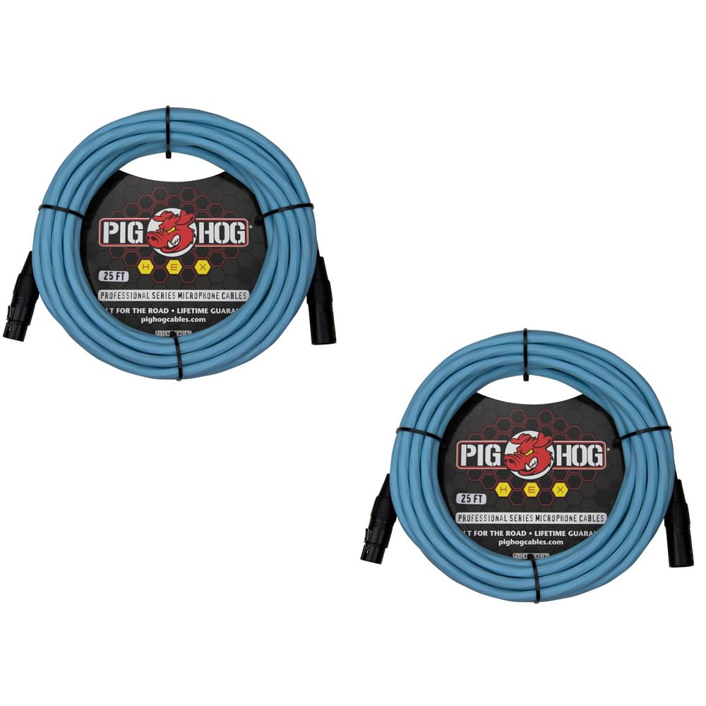 Pig HOG PHMH15DB Hex Series 15-Feet Mic Cables XLR Connector (Pair) (Daphne Blue, 25-Feet)