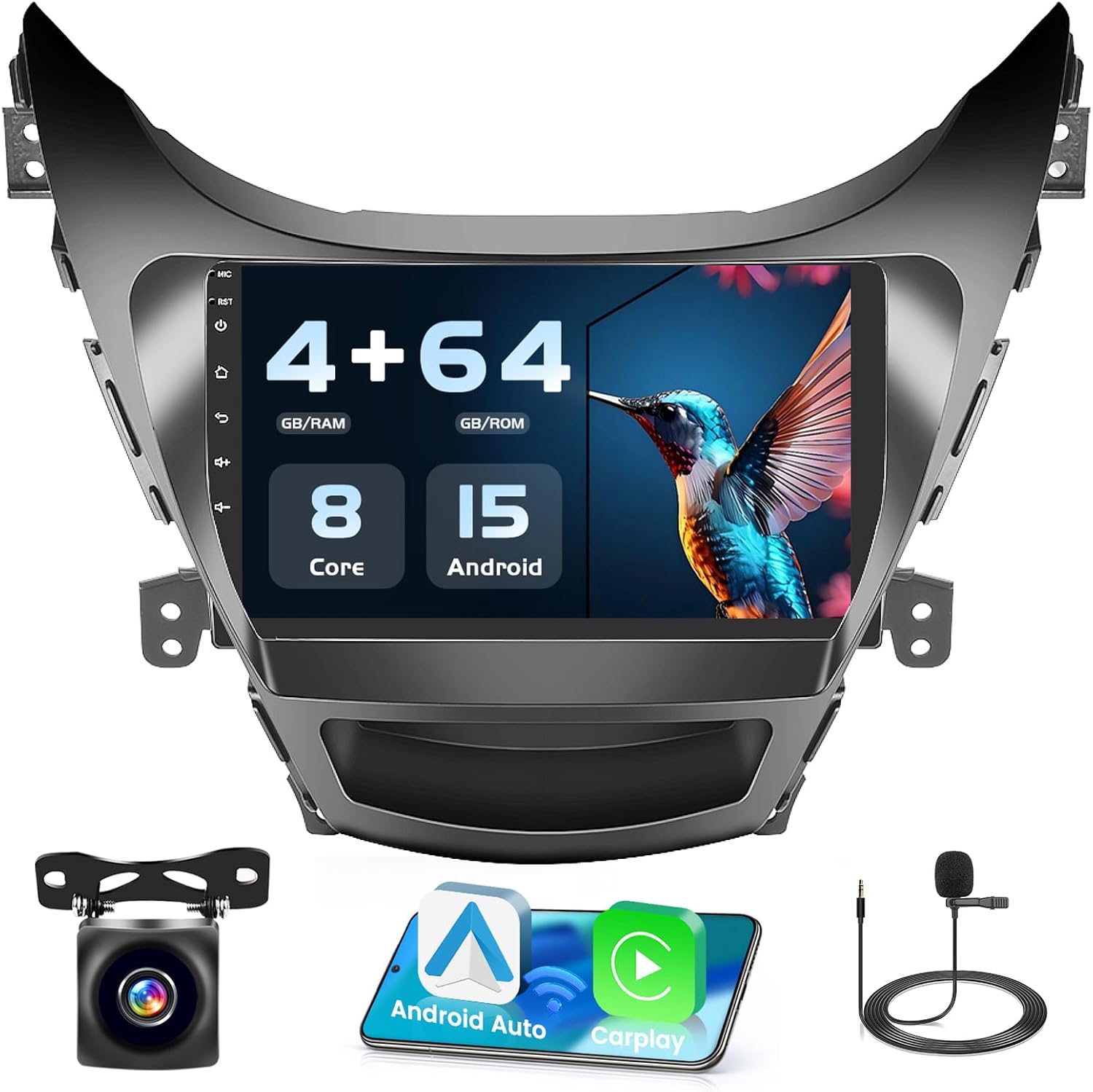 [8 Core 4G+64G] for Hyundai Elantra 2011-2013 Android Radio with Wireless Carplay Android Auto, 9 Inch IPS Touch Screen for Elantra Car Stereo, Bluetooth 5.0, 32 EQ, GPS, WiFi, Backup Camera