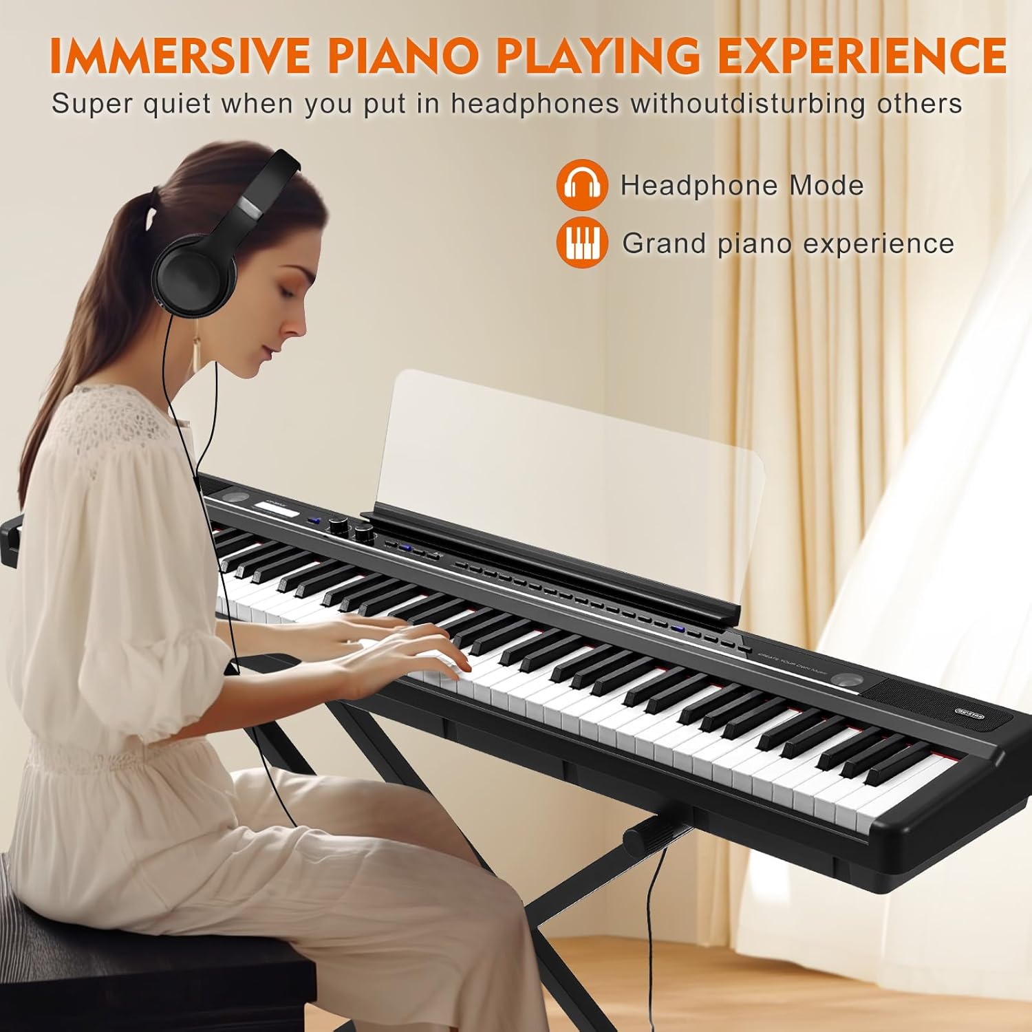 88 Key Piano Keyboard for Beginners, Full-Size Semi Weighted Digital Piano with 3-Pedal Unit, Removable Music Stand, LED Display Screen, Compact Design and MIDI Connection (Black-1)