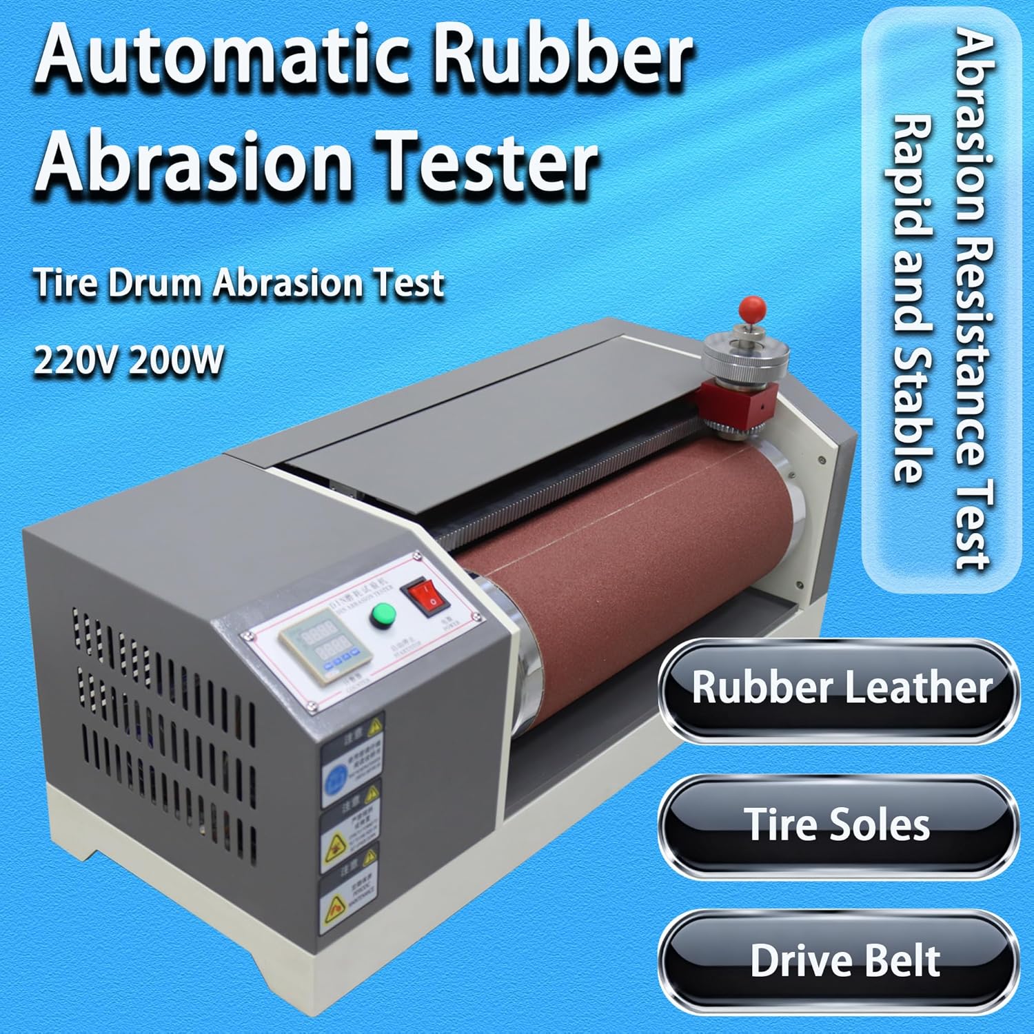 Automatic Abrasion Tester Machine, 220V 200W Rubber & Tire Drum Wear Test Equipment with 2.5N/5N Load, for Testing Wear Resistance of Leather, Rubber, Conveyor Belt, Shoe Sole, Plastics