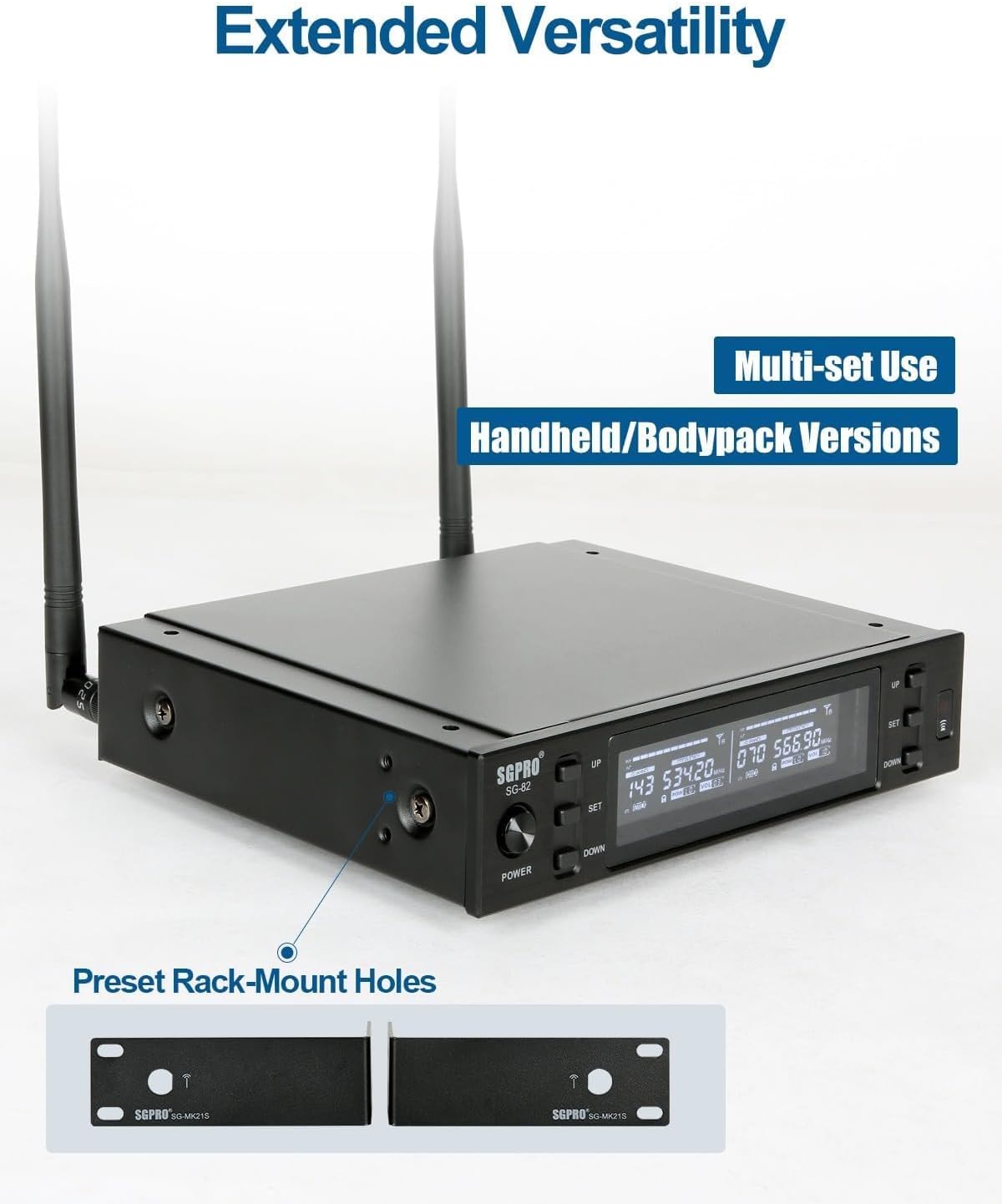 Dual Wireless Microphone System - Metal Handheld Mics & Receiver, Adjustable UHF Channels 520-590 MHz Range, Antenna Diversity, Ideal for Professional Audio and Events