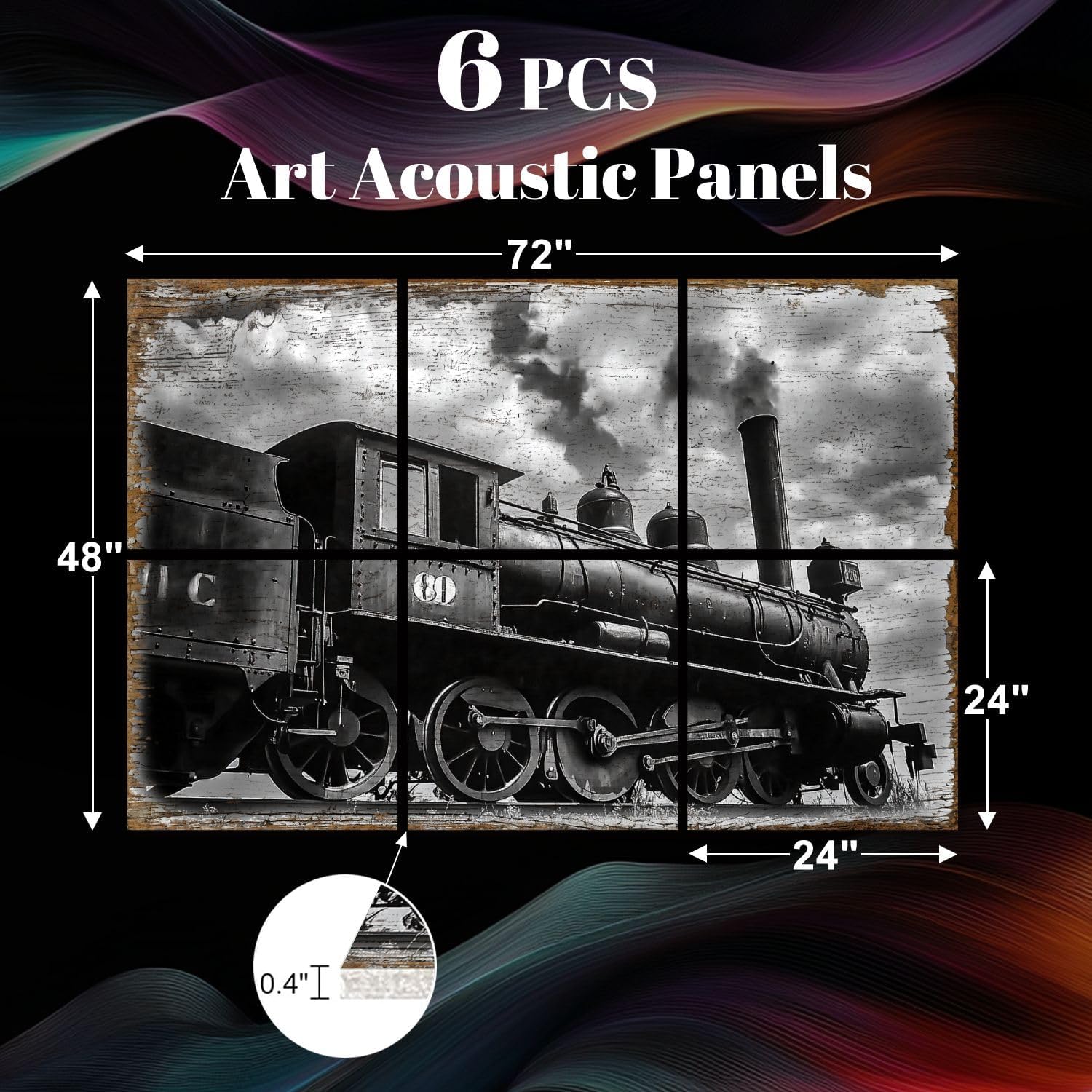 6 Pack Art Acoustic Panels WK S Railroad Engine 250 Sound Absorbing Panel 48