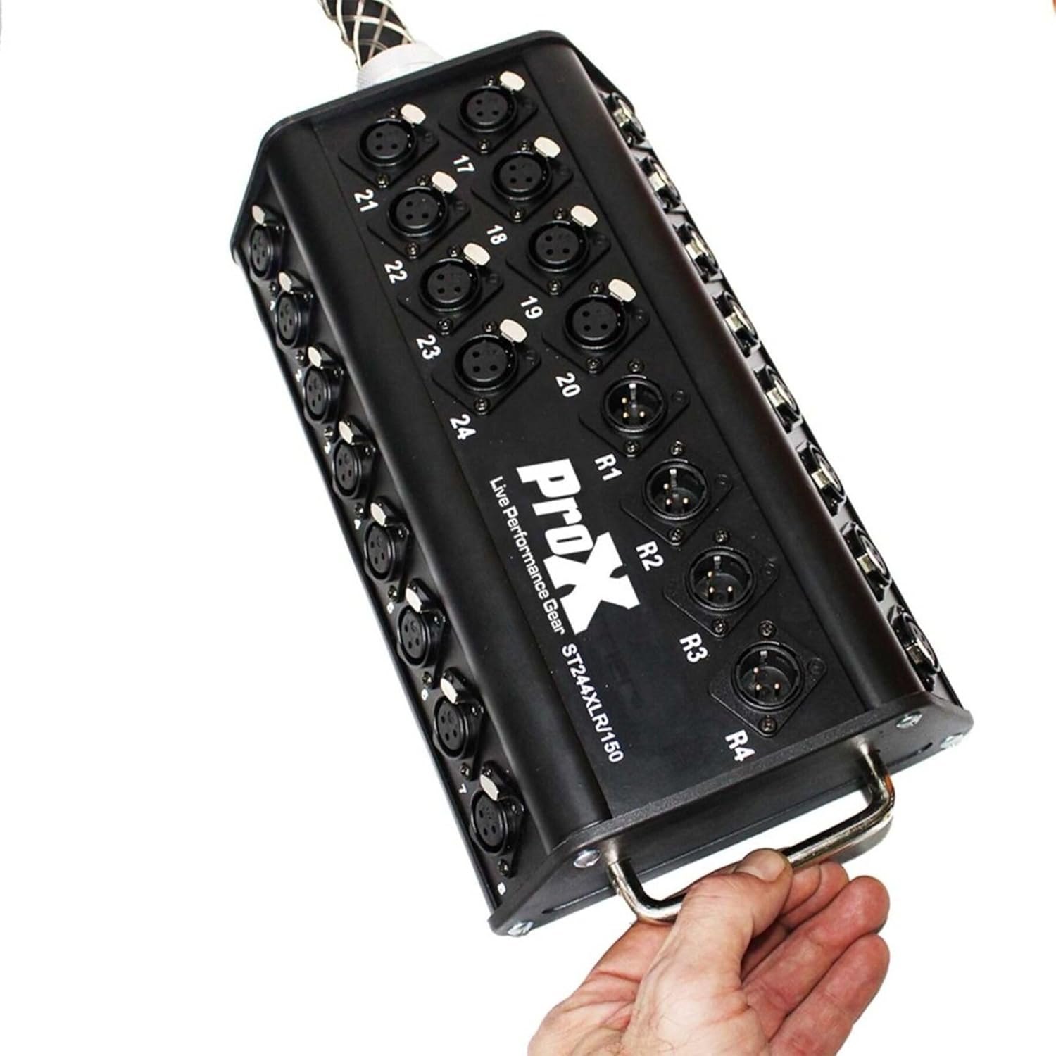 ProX XC-SB244XLR100 100' XLR Stage Extension Box w/24 XLR-F+4 XLR-M Snake Cable, Black