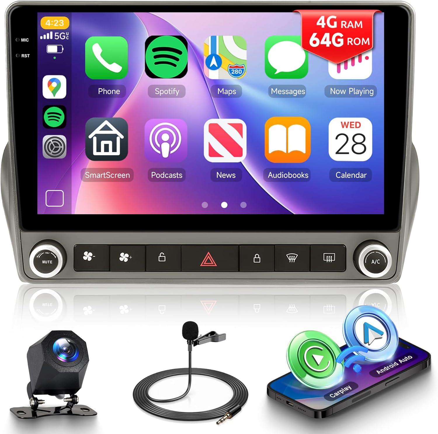 4G+64G Car Stereo for Chevrolet Camaro 2008-2015 with Wireless CarPlay Android Auto, 9 Inch Incell Touchscreen Car Radio Support Mirror Link GPS 5G WiFi Bluetooth FM RDS EQ SWC Backup Camera