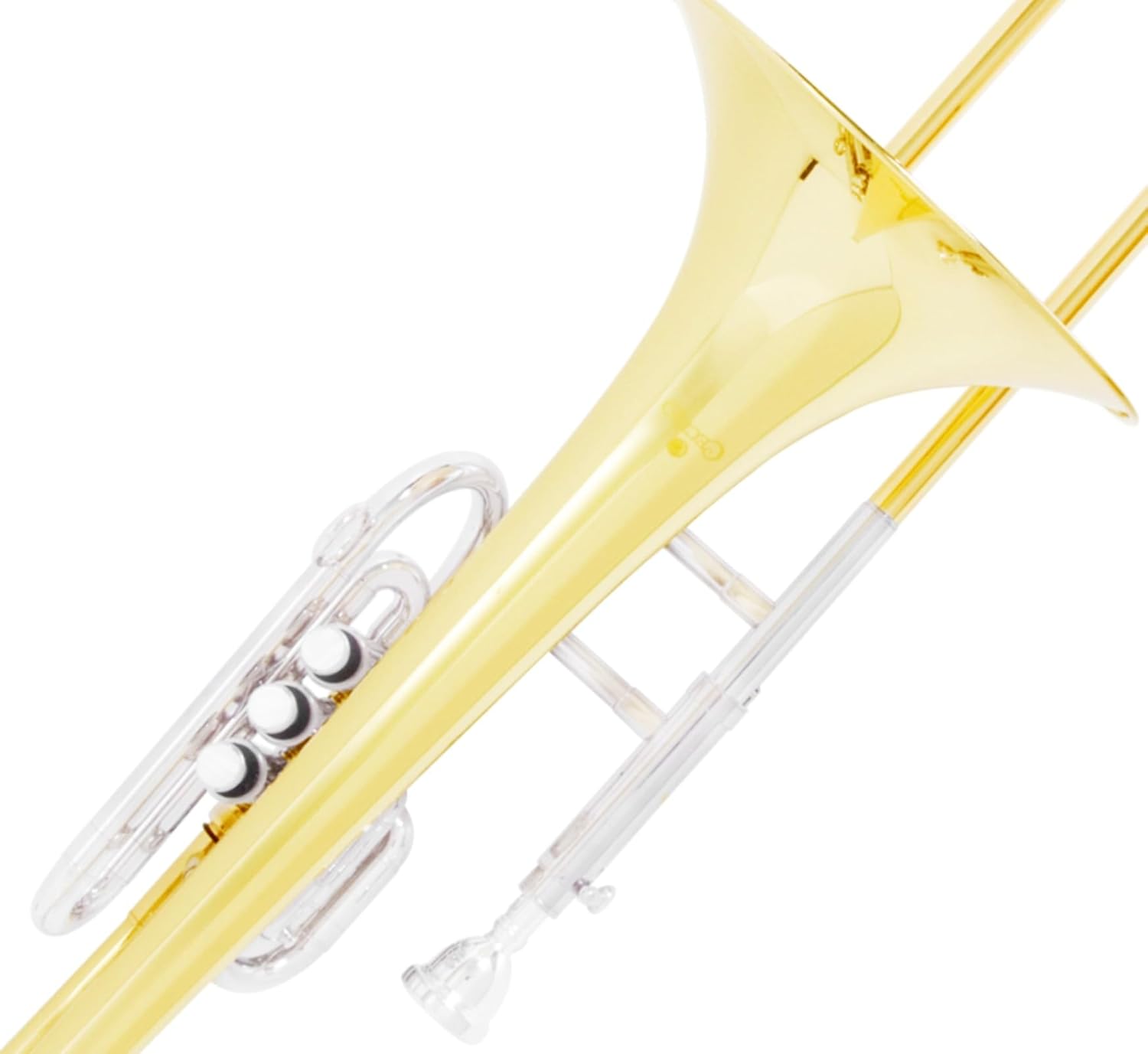 Cecilio Intermediate Bb Valve/Slide Trombone, Brass Trombone Instrument with Mouthpiece, White Gloves, Cleaning Kit, Golden