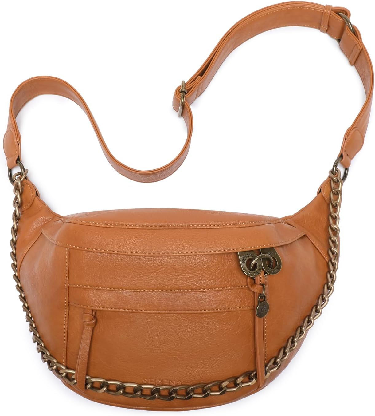 Anti Pickpocket Crossbody Bag – Large Vegan Brown Leather Sling Bag with RFID & Glasses Pockets, Anti Theft Design, Multiple Compartments, Chain Detail Travel Crossbody Bag for Women