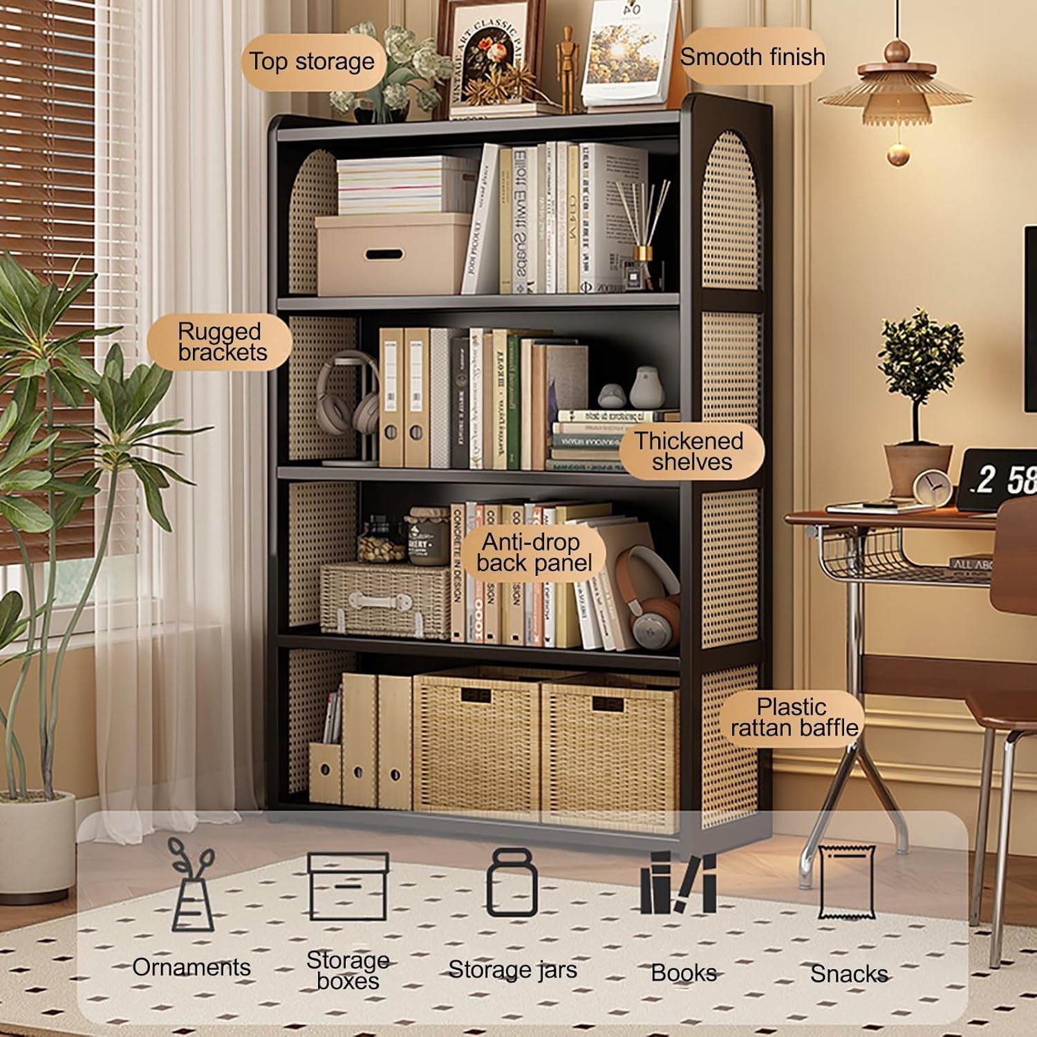 Open Bookshelf Corner & Straight Shelf Design Freestanding Display Rack Shelving Unit, Narrow Bookcase for Small Space Corner Bedroo, Office(Brown,84 * 123cm/33 * 48.4in)