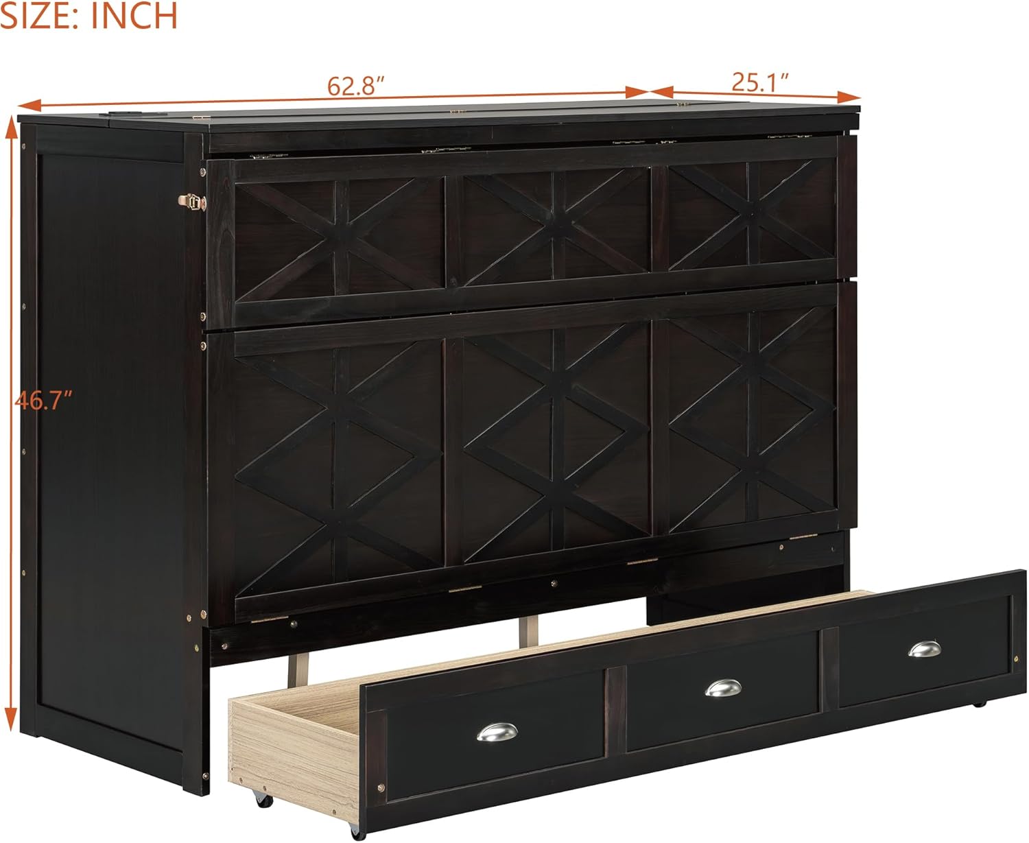 Merax Queen Size Murphy Bed Cabinet with Charging Station and Storage Drawer, Wooden Foldable Platform Bed Frame for Home Office Small Room, Brushed Espresso