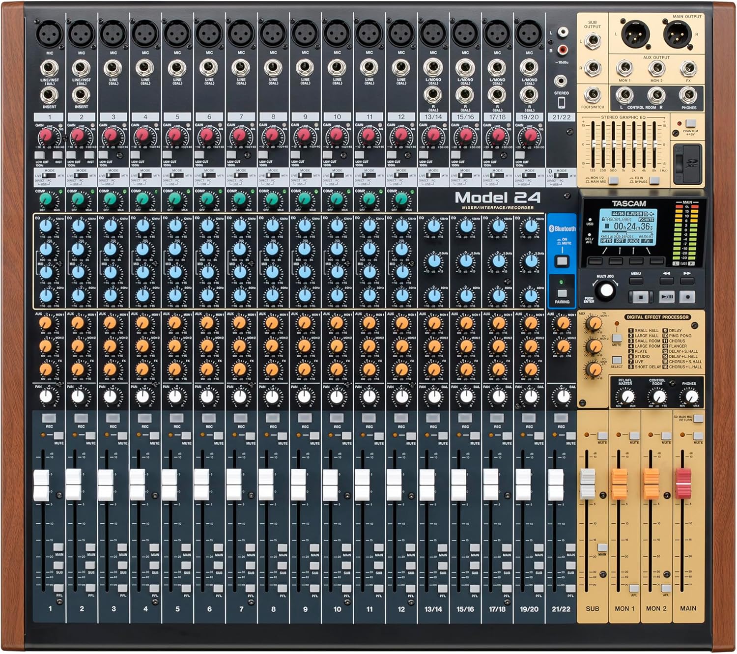 Tascam Model 24 24-track Multi-Track, Live Mixer and Recording Studio, Analog Mixer, Digital Recorder, USB Audio Interface