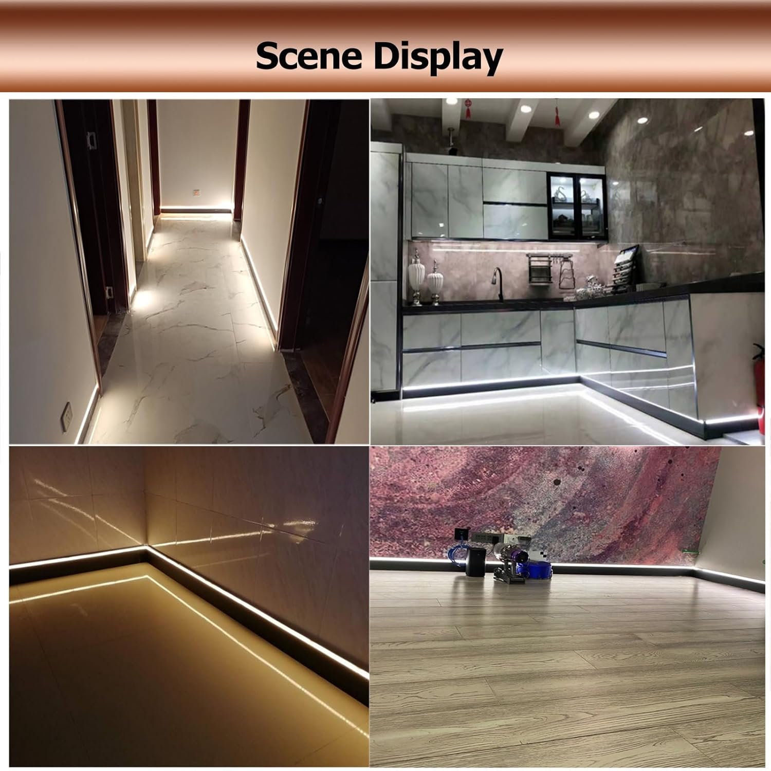 Aluminum Channel Baseboard 10 Pack 300 CM Length Aluminum Channel Profile Baseboard for Wall Corner, LED Strip Lights Diffuser with Cover, LED Aluminum Channel System for Bedroom Kitchen