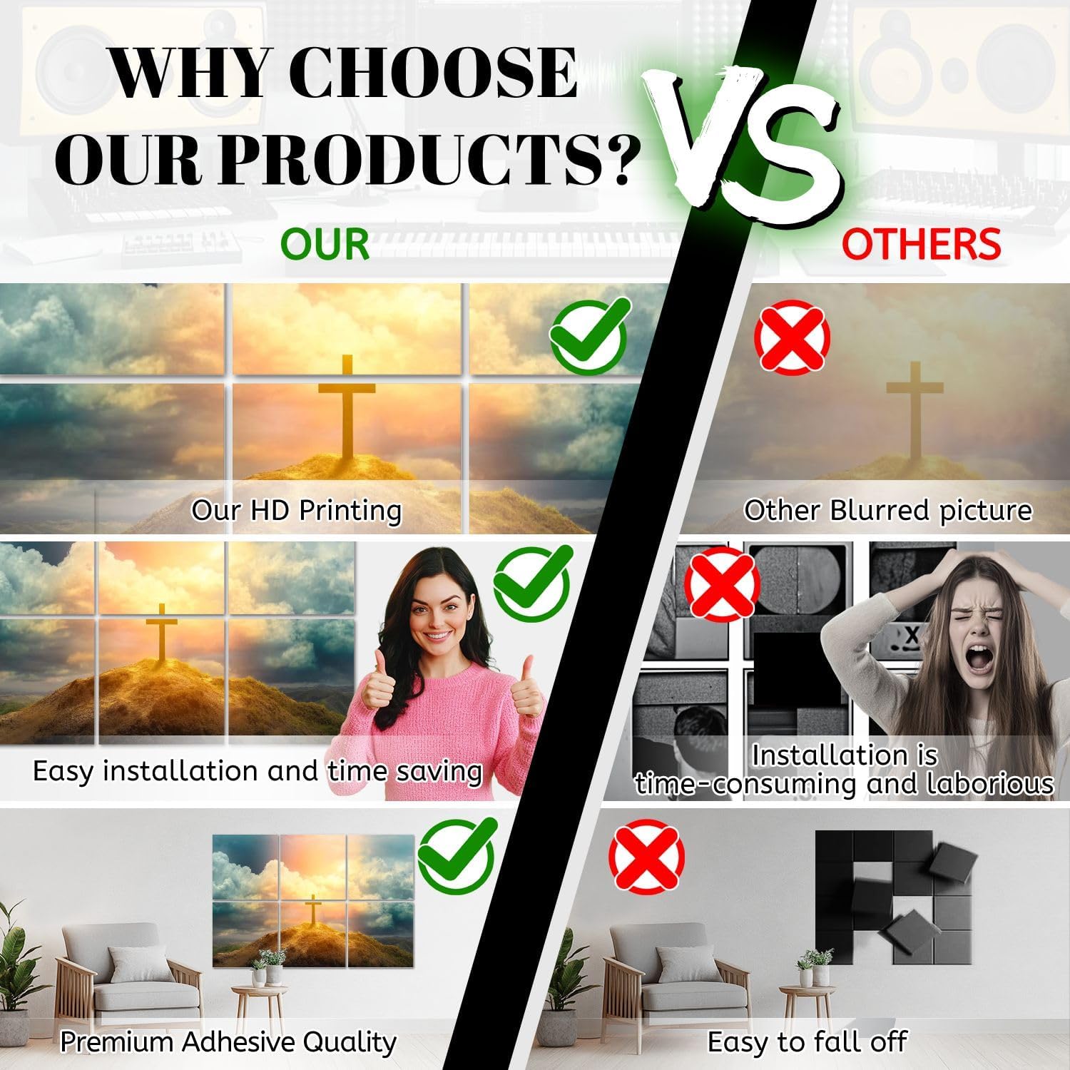 6 Pack Art Acoustic Panels Christian Cross hill Sound Absorbing Panel 48