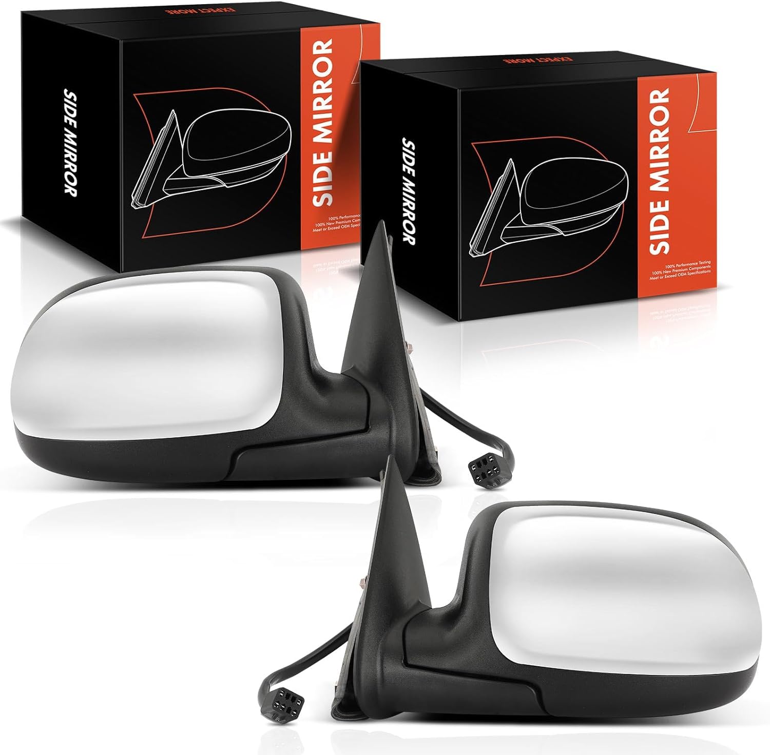 A-Premium Pair (2) Driver and Passenger Side Power Door Mirror Compatible with Chevrolet Silverado 1500 1500 HD 2500 3500 & GMC Sierra 1500 2500 - Heated Manual Folding Chrome Outside Rear View Mirror