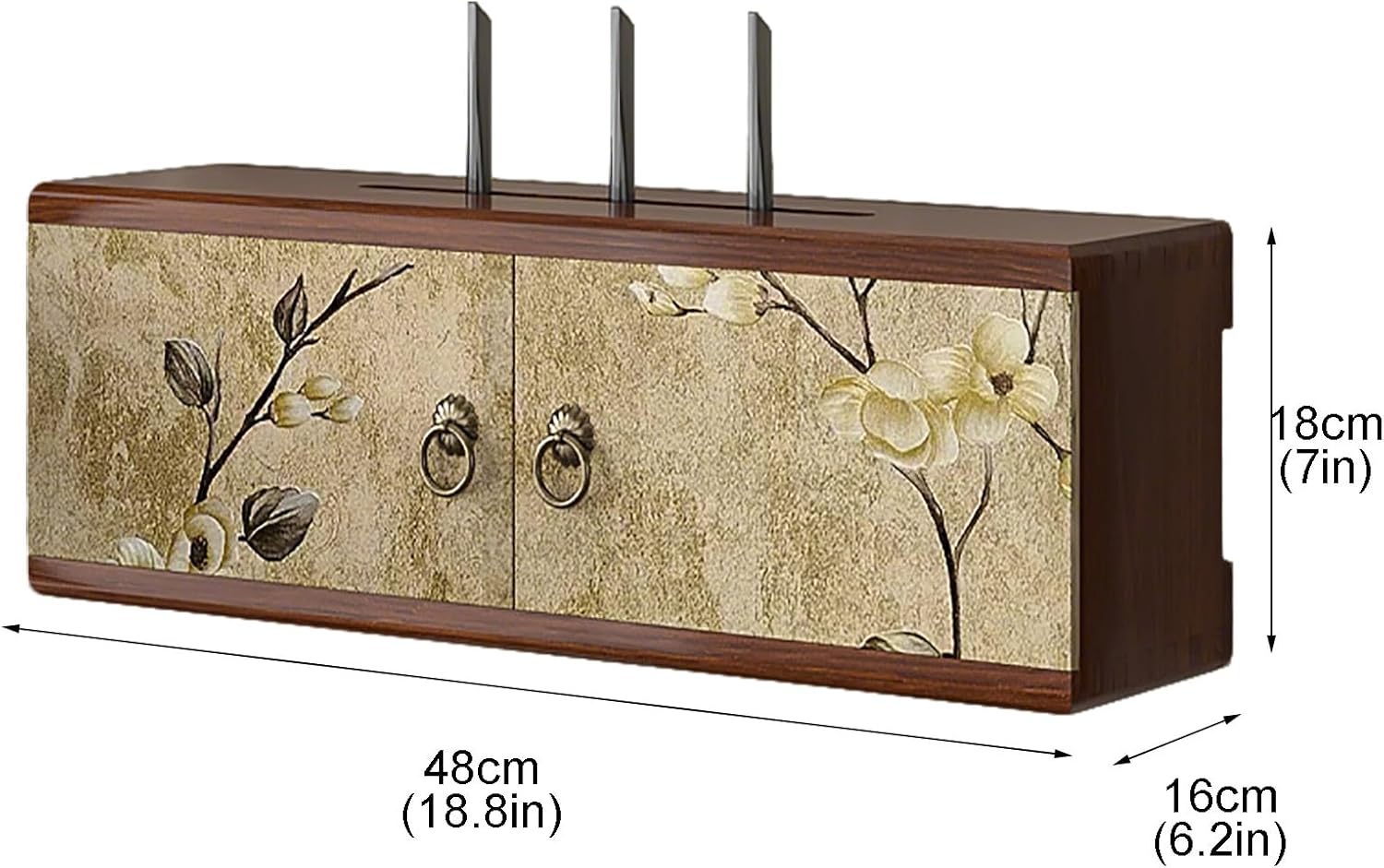 Router Shelf Wall Mount, Wooden WiFi Router Storage Box, Home Media Storage Cabinet for Living Room, No Signal Blocking, No Assembly Required(Walnut Color,48cm)