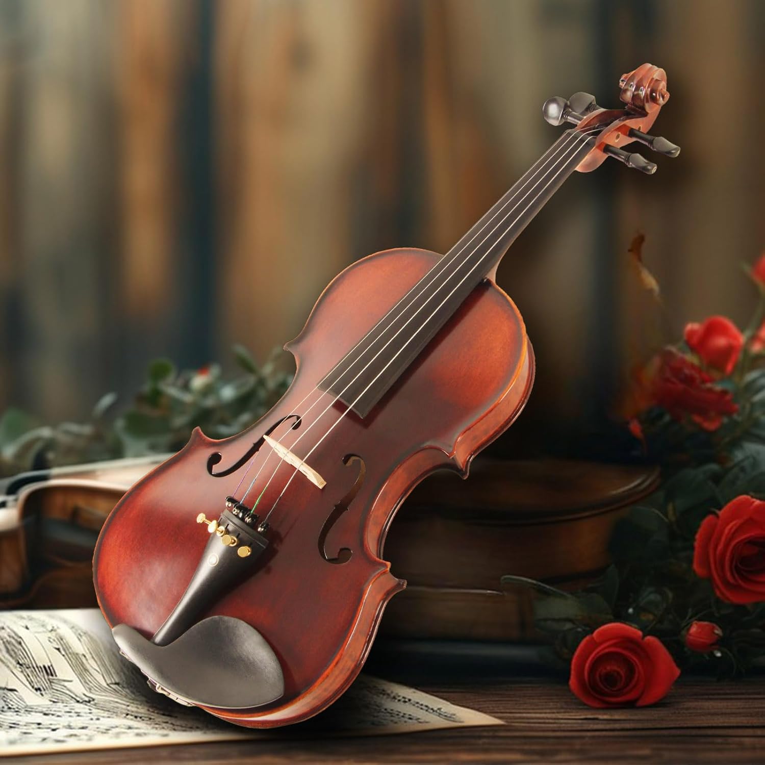 Violin for Beginners, Acoustic Full Size 4/4 Violin Fiddle Starter Kit, Stringed Musical Instrument w/Case, 2 Violin Bows, 2 Bridges, Strings, Rosin, Cleaning Cloth