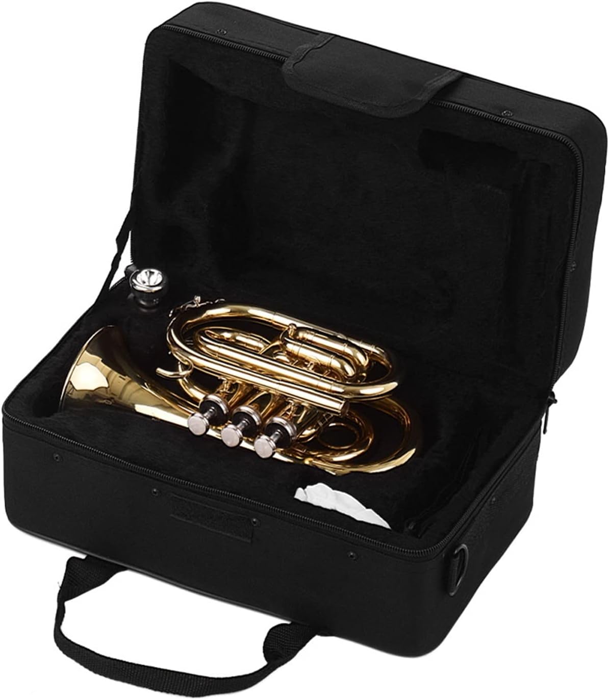 KESHUO Mini Pocket Trumpet Bb Flat Brass Material Wind Instrument with Mouthpiece Gloves Cleaning Cloth Carrying Case Trumpets (Color : 1)