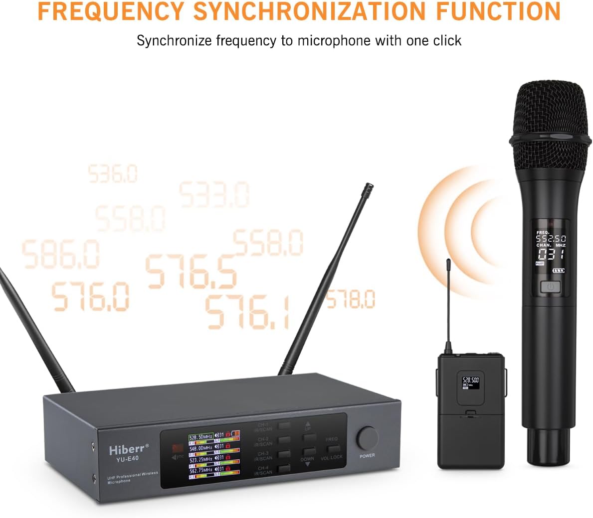 Wireless Microphone System, 4 Channels Adjustable UHF Wireless Microphone Metal Shell Vocal Wireless Mic for Church, Party, Singing, SpeechYU-E40HB Cordless Microphone