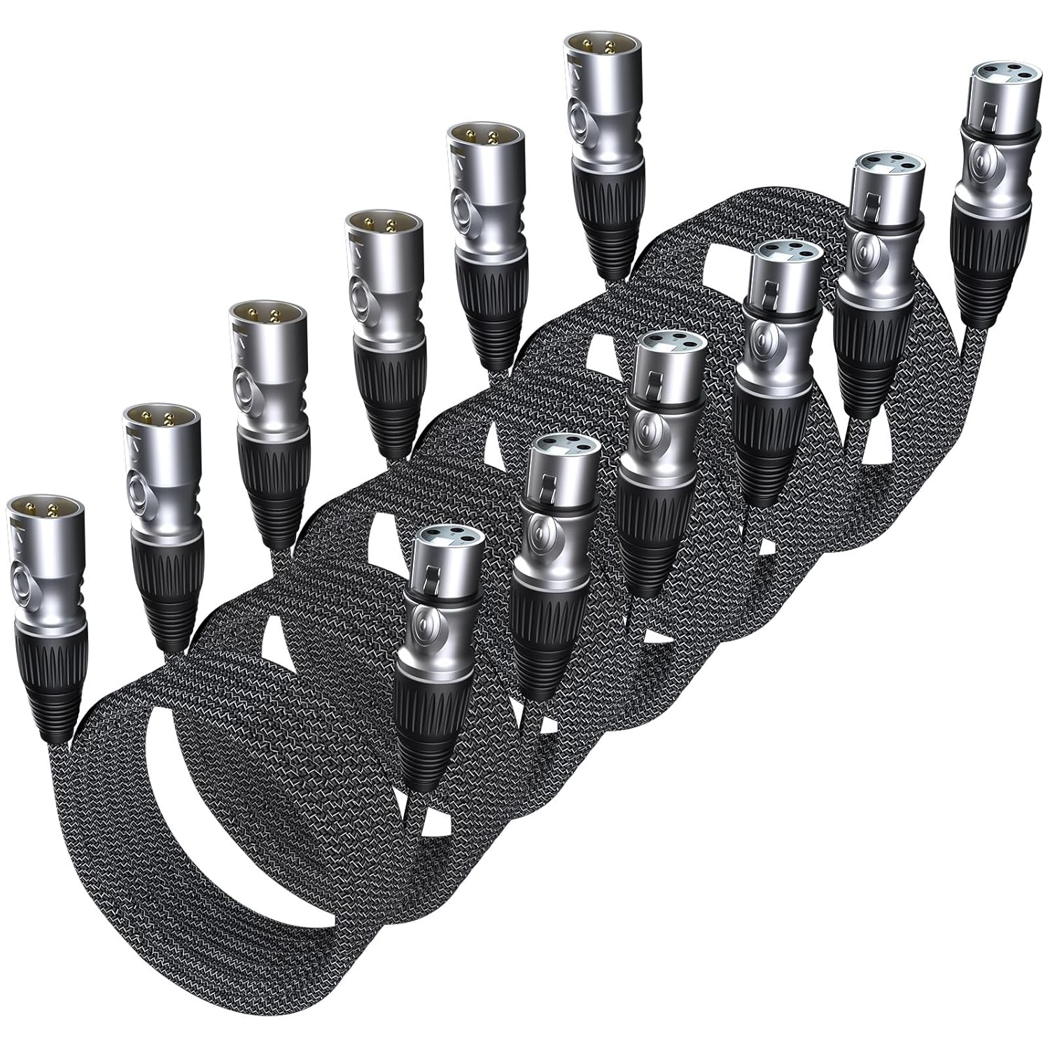 GeoHN.G XLR Microphone Cable 33FT-6 Pack, 3-Pin Heavy Duty Balanced Microphone Cord XLR Male to Female Nylon Braided Speaker Cable for Mixer/Recording Studio/Speaker Systems