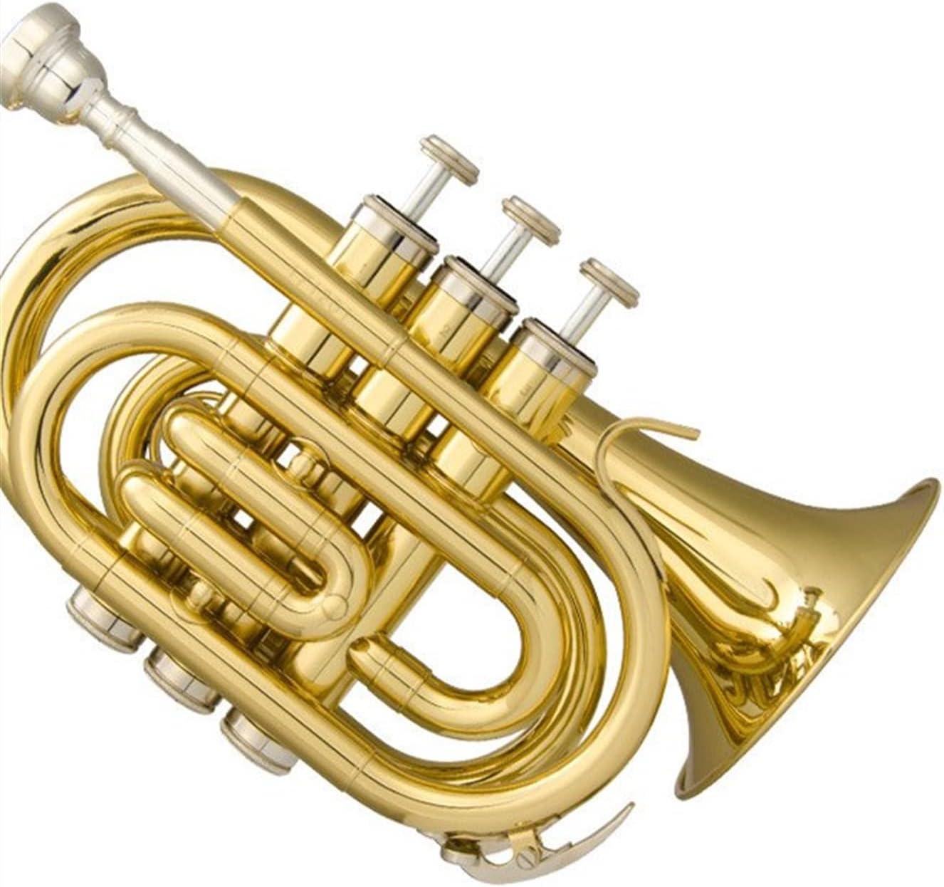 Portable Trumpet B-Flat Pocket Cornet Brass Instrument Beginner Trumpet