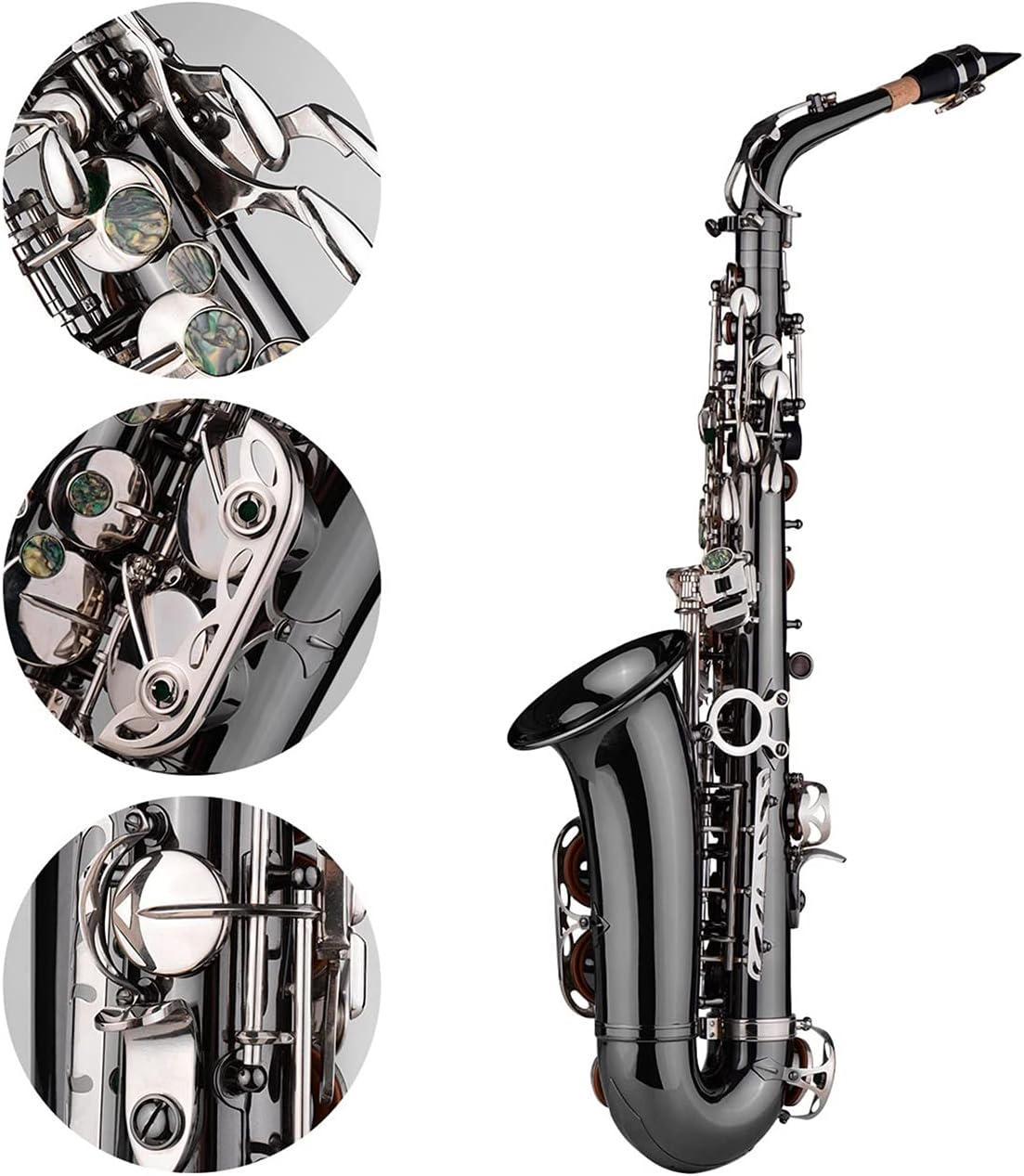 Professional Brass Bend EB E-Flat Alto Saxophone Sax Black Nickel Plating Abalone Shell Keys with Case Gloves Cloth Straps Student Saxophone