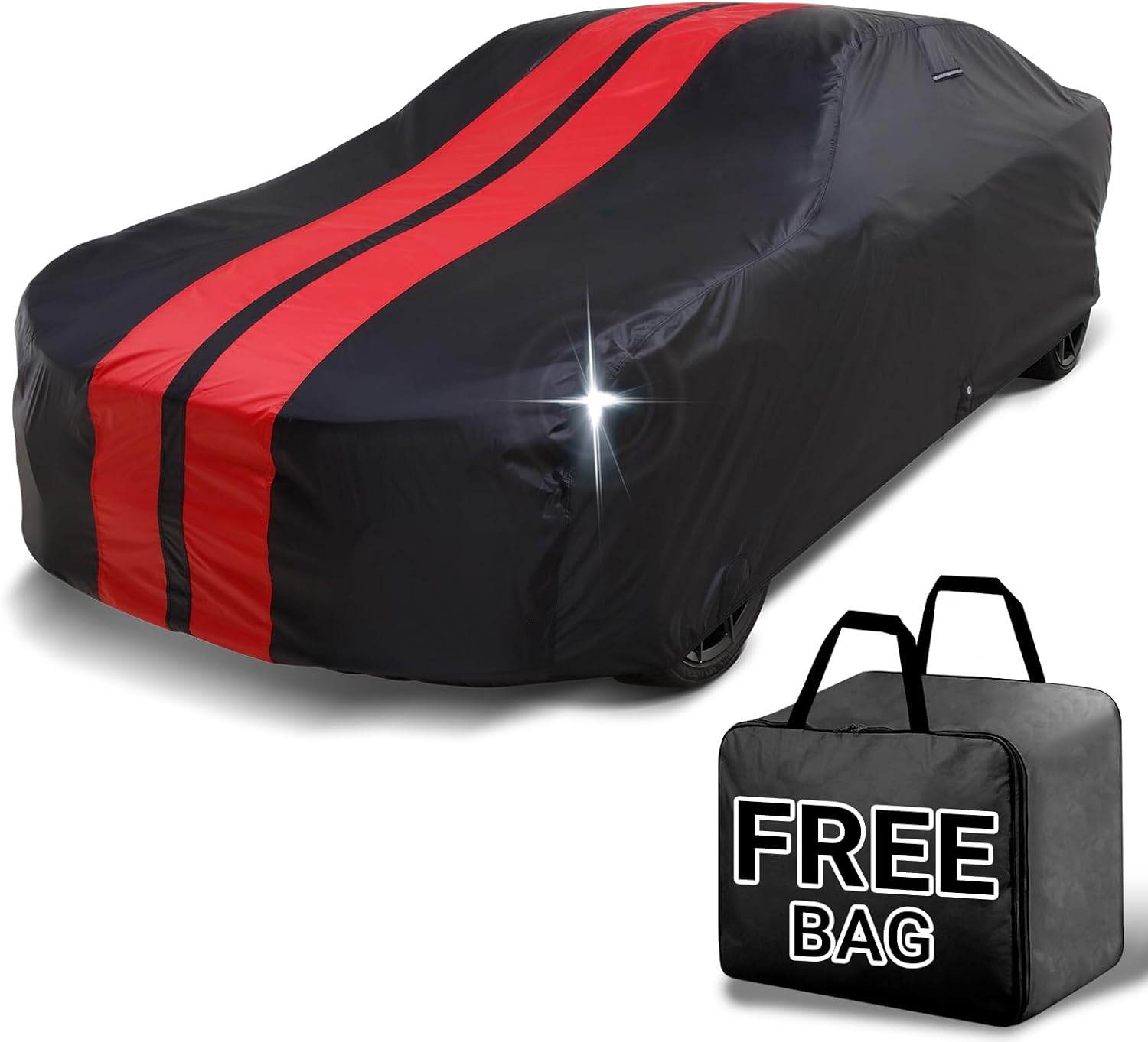iCarCover Custom Car Cover for Acura NSX (1990-2022) Waterproof All-Weather Rain Snow UV Sun Protector Full Exterior Indoor Outdoor Car Cover (Stripe - Black/Red)