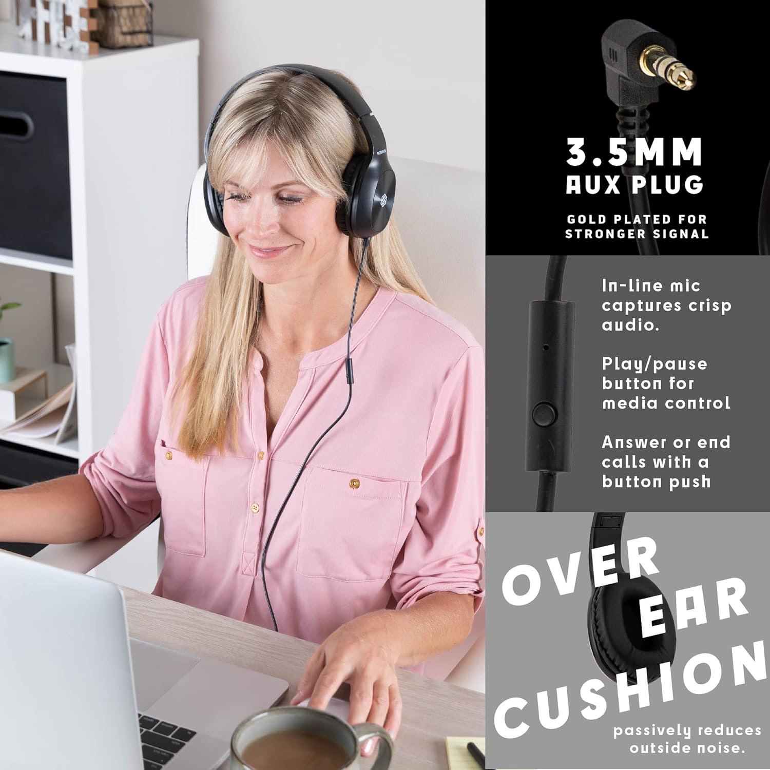 Classroom Headphones-Bulk 10-Pack, with Microphone Student On Ear Comfy Swivel Earphones for Library, School, Airplane, Kids-for Online Learning and Travel, HQ Stereo Sound 3.5mm Jack (Black)