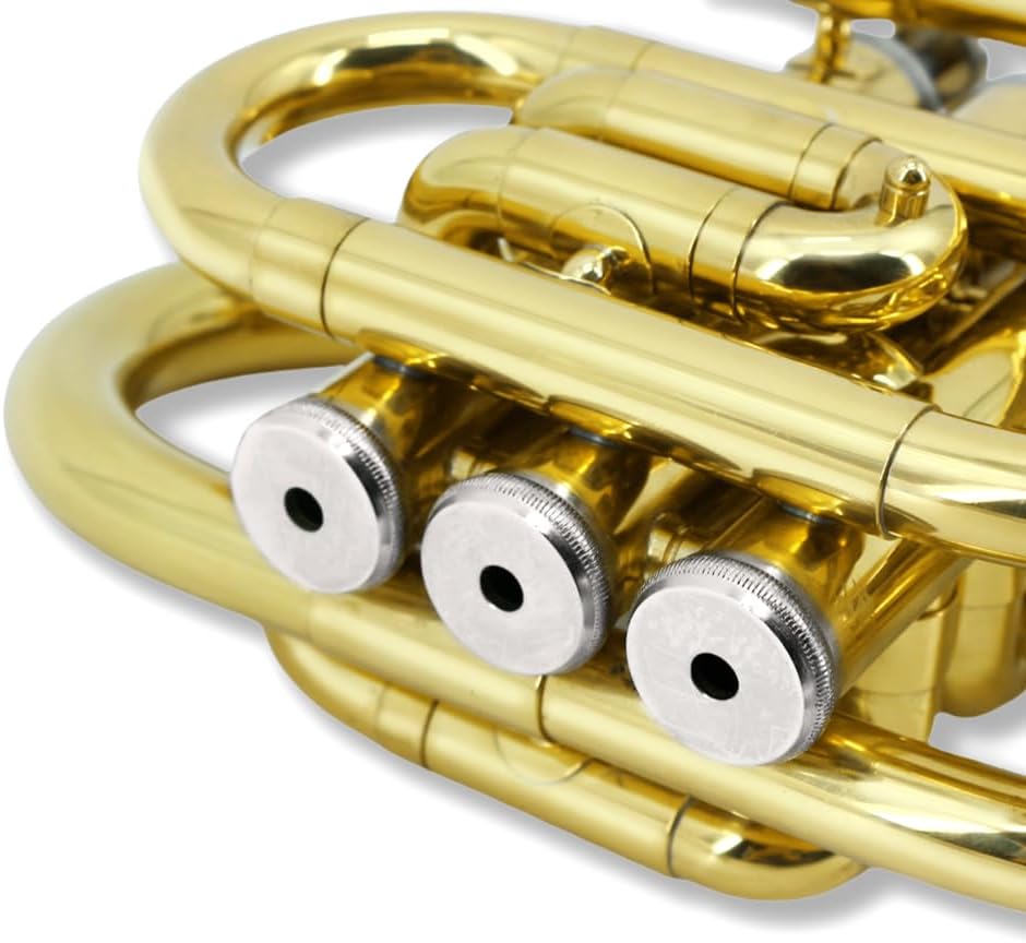 Pocket Trumpet Bb Flat Brass Trumpet for Beginner Student with 7C Mouthpiece Carrying Hard Case Cleaning Cloth Gloves