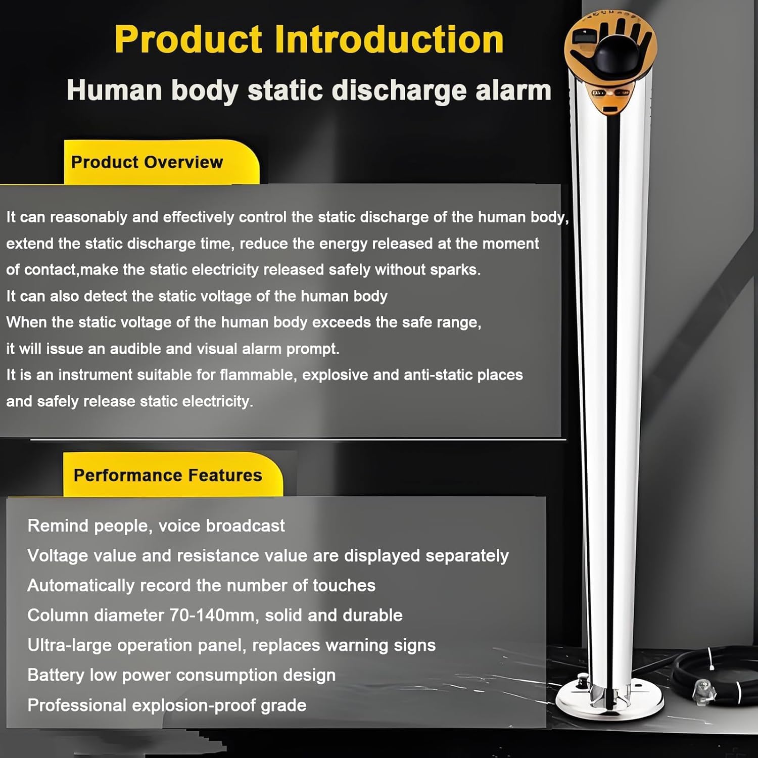 Human Body Static Discharge Device, Static Elimination Releaser, with Sound and Light Alarm, Quickly Discharge Static Electricity, for Gas Stations, Production Workshop