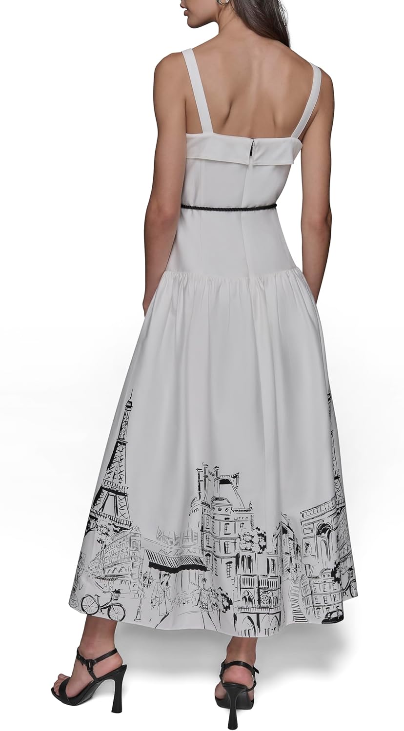 Karl Lagerfeld Womens Sleeveless Button Detail Cotton Midi Dress