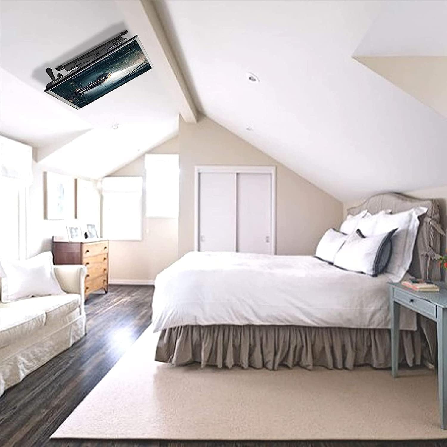 Universal TV Stand TV Wall Mount TV Ceiling Mount, Tilt Motorized TV Bracket with Intelligent Memory Function, 75° Flip Down, Fits 32-70inch Low Profile TVs, Moun