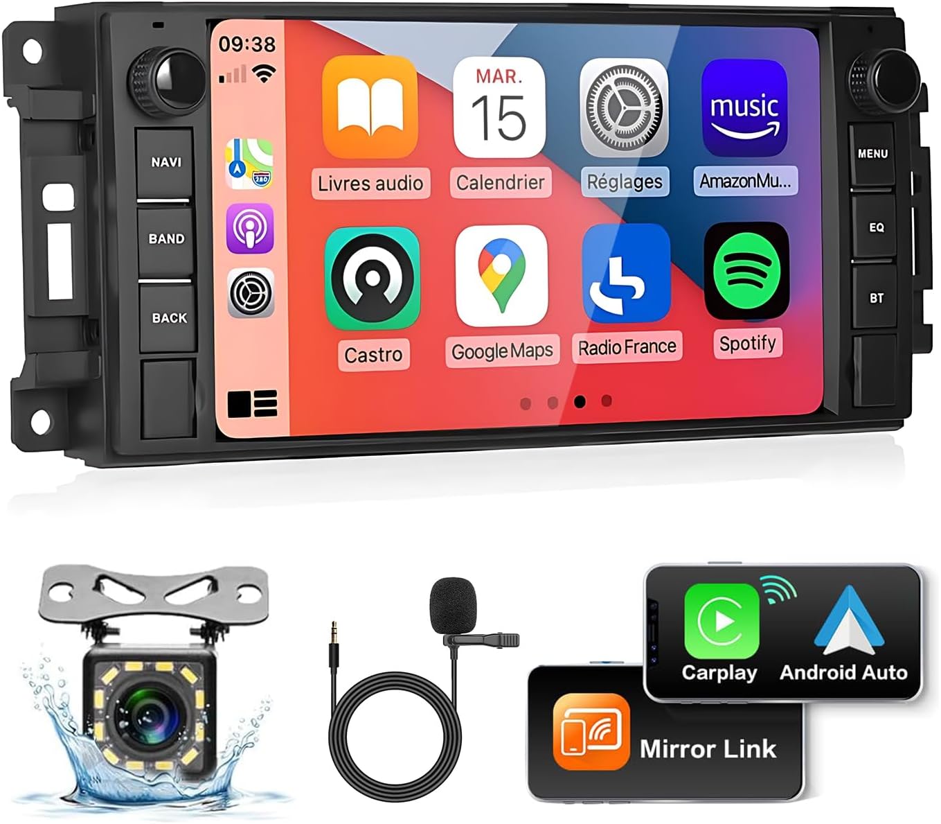Car Stereo for Jeep Wrangler Dodge Chevrolet RAM 1500, Double Din Android Radio with Wireless Apple CarPlay, 7