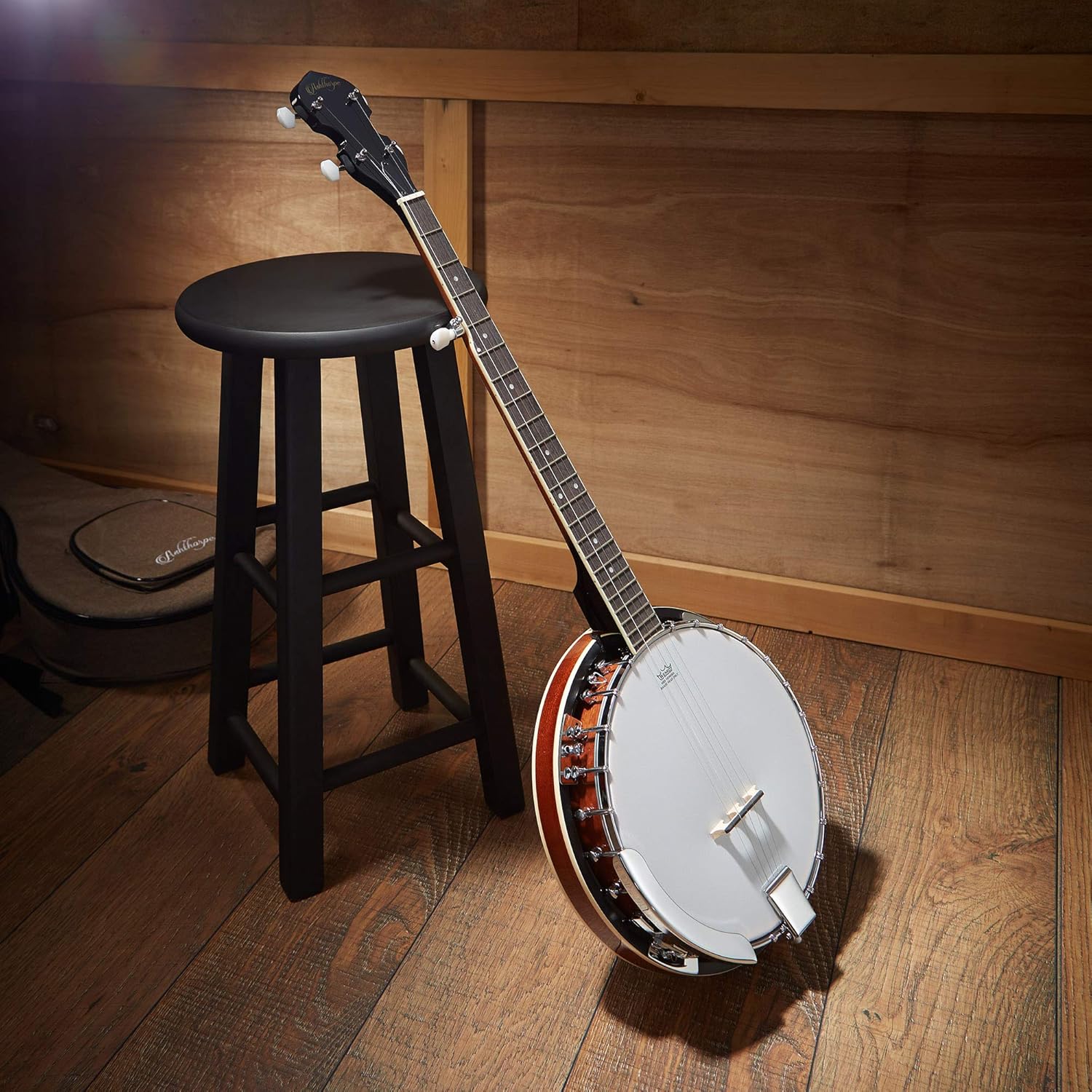 Ashthorpe 5-String Banjo - Full Size with 24 Brackets, Closed Back, Mahogany Resonator, Geared 5th Tuner, Padded Gig Bag