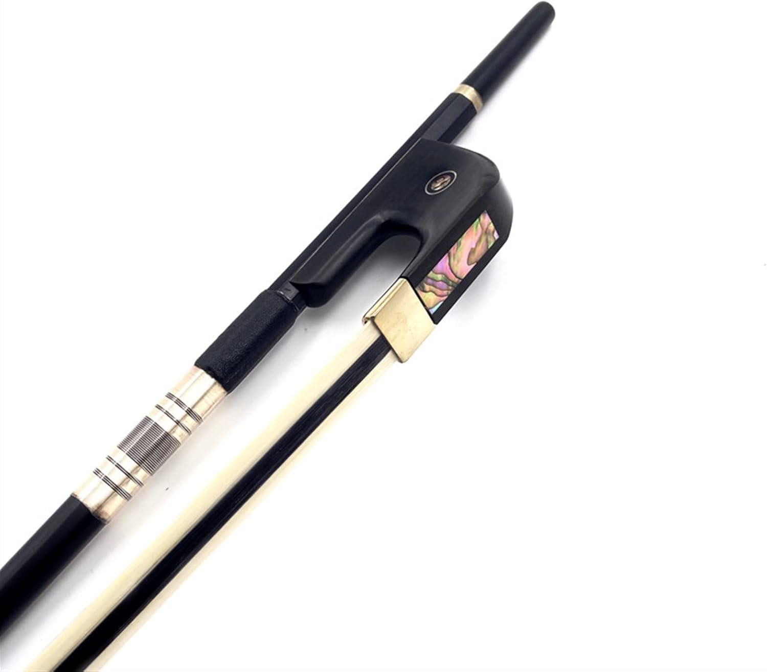 TSTS 1pc Strong Upright Double Bass Bow,Carbon Fiber,White and Black Bowhair Horsetail Full Size Violin Bow